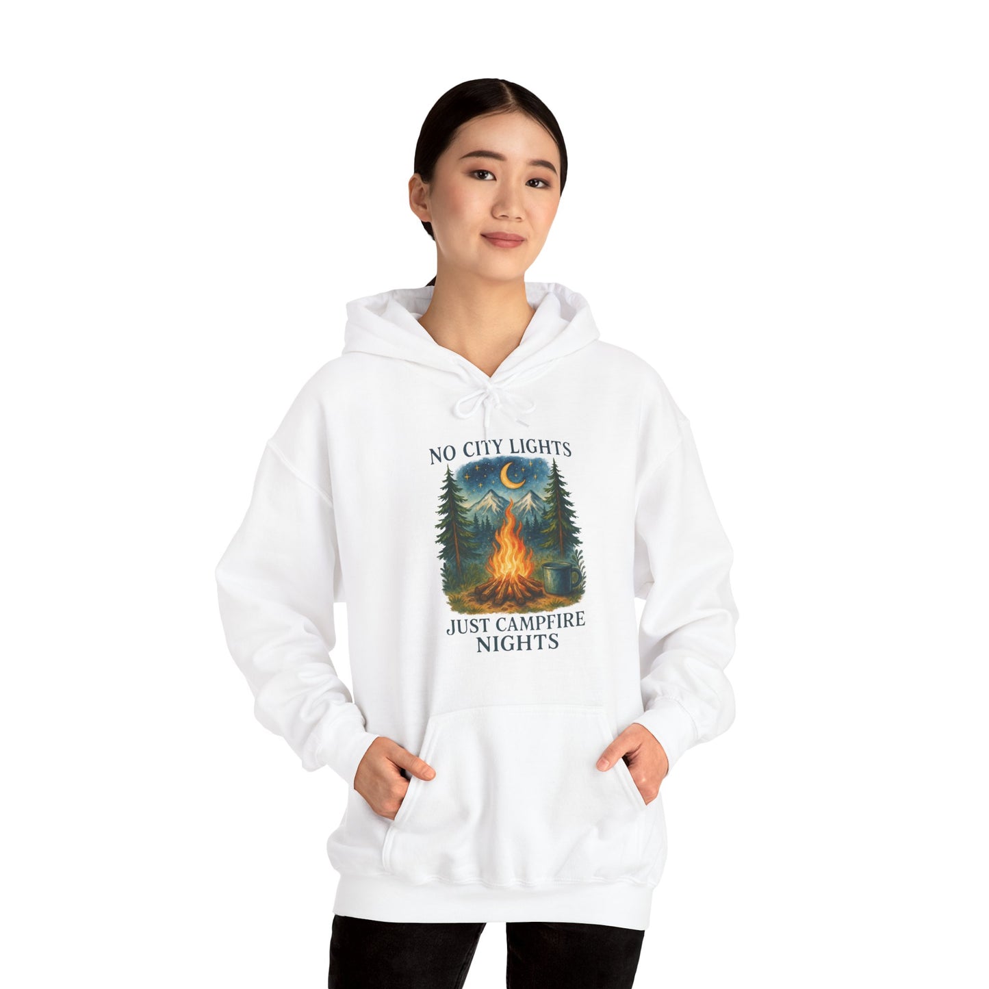 No City Lights Hoodie | HappyCamperCrew.Com 100% Authentic | Cozy Camping Hoodie | Unisex Hooded Sweatshirt for Nature Lovers, Casual Wear, Gift for Him/Her, Outdoor Adventures, Cozy Days & Warm Nights By The Campfire
