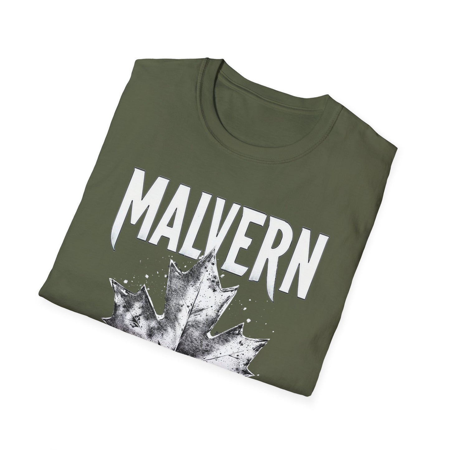 Malvern Hardcore Rep'n White Leaf T-Shirt, c006-n04-s007 Softstyle Graphic Tee, Unisex Casual Wear, Support'n Locals Merch, Gift for Community Lovers.