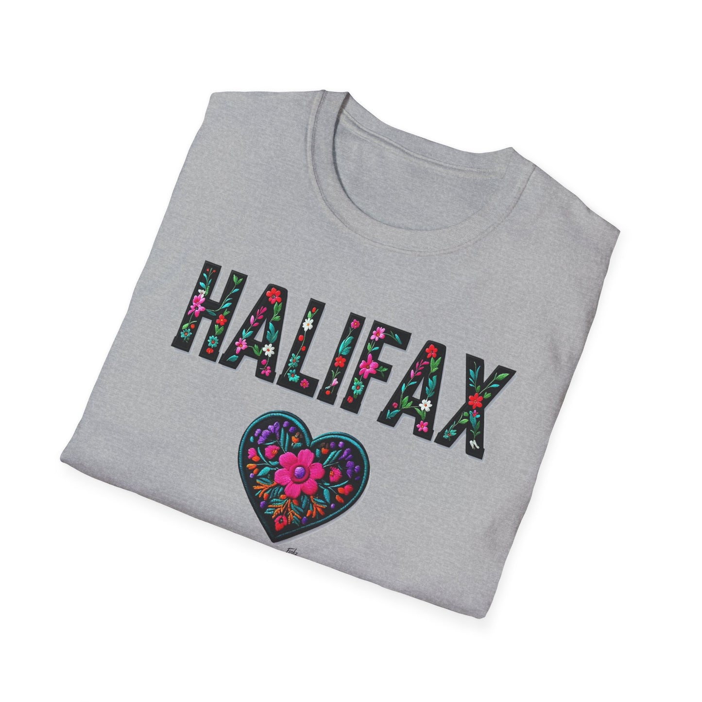 Halifax Local Gal Flower-Heart T-Shirt, c08-n00-s005 Softstyle Graphic Tee, Unisex Casual Wear, Support Local Merch, Gift for Community Lovers, Finkz WINDSOR