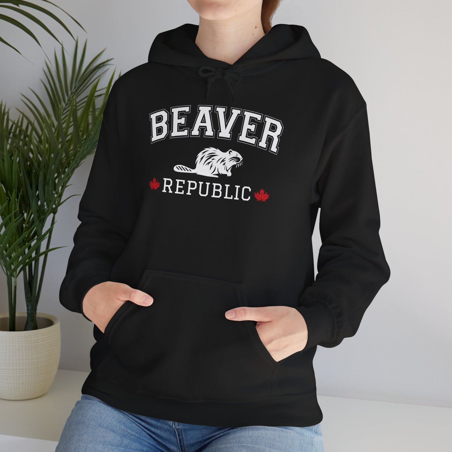 Beaver Republic Black, Hooded Sweatshirt Unisex Heavy Blend™ Pullover, Casual Hoodie for Every Day, Gift for Friends, Support'n Locals -Local Pride Apparel Support Your Community