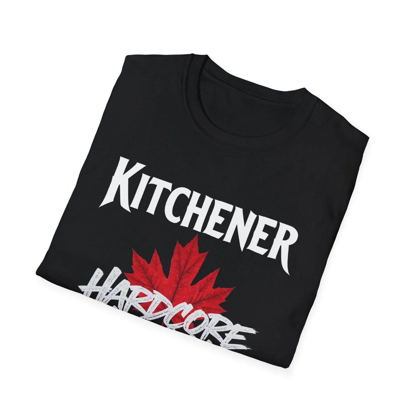 Kitchener Hardcore We Support Our Own Red Leaf T-Shirt, c03-n00-s006 Softstyle Graphic Tee, Unisex Casual Wear, Support'n Locals Merch, Gift for Community Lovers.