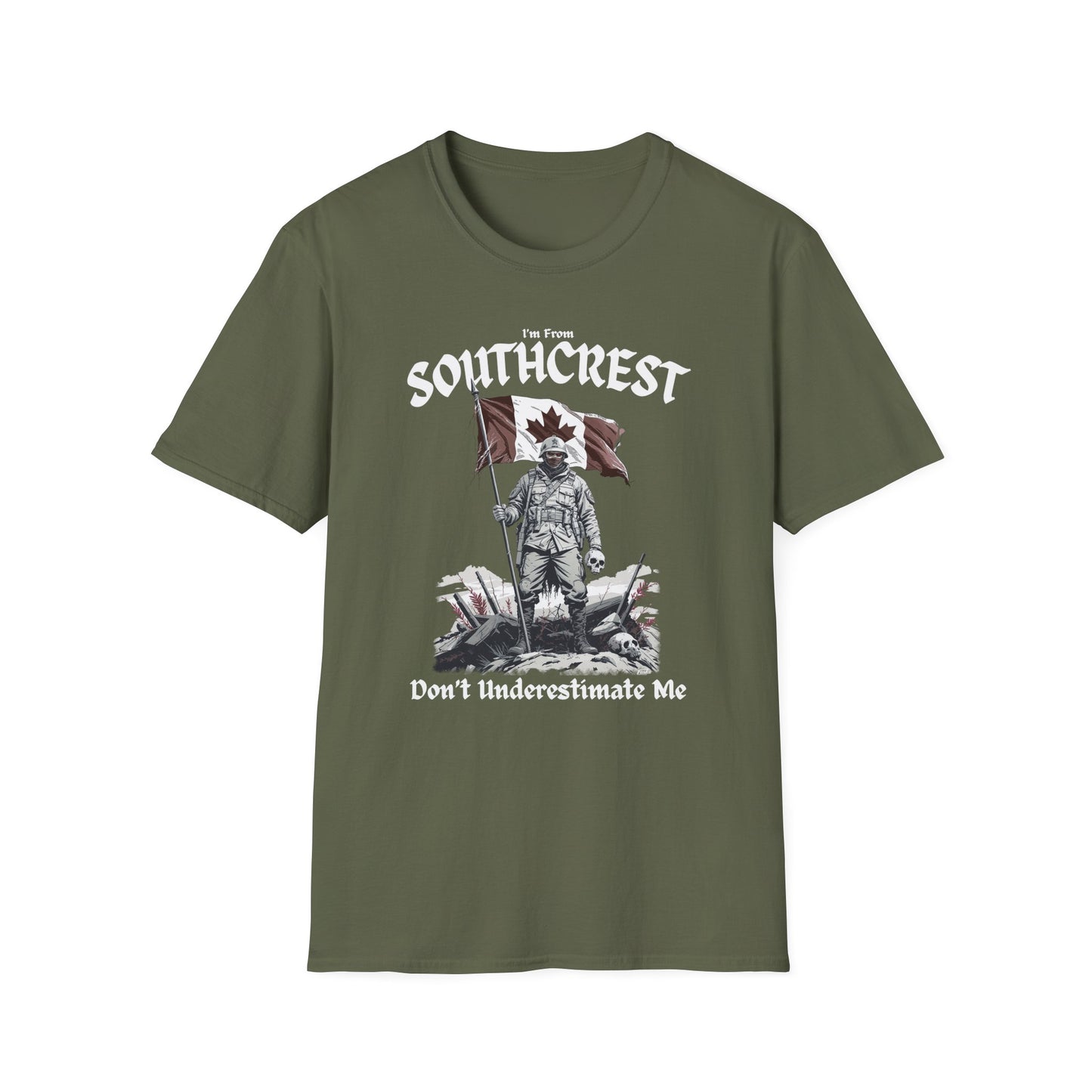 Southcrest Underestimate Guy T-Shirt, c02-n07-s002 Softstyle Graphic Tee, Unisex Casual Wear, Support'n Locals Merch, Gift for Community Lovers.