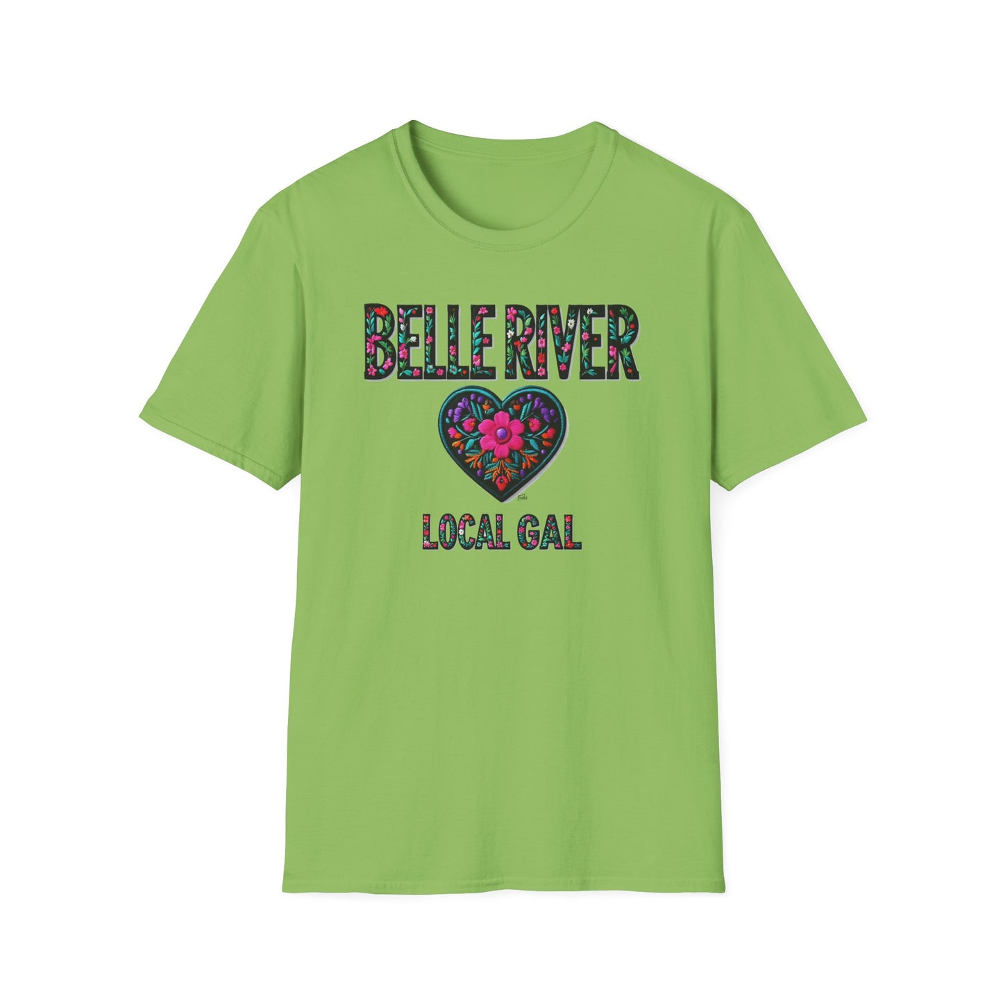 BELLE RIVER Local Gal Flower-Heart T-Shirt, 3 Softstyle Graphic Tee, Unisex Casual Wear, Support Local Merch, Gift for Community Lovers, Finkz WINDSOR