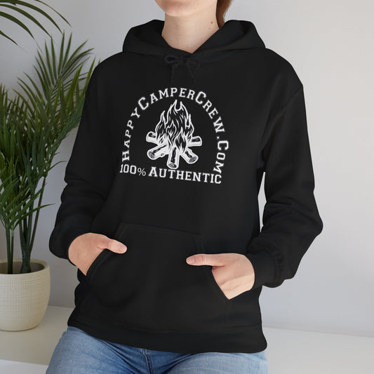 Happy Camper Crew 100% Authentic Black, Hooded Sweatshirt Unisex Heavy Blend™ Pullover, Casual Hoodie for Every Day, Gift for Friends, Camping Hoodie