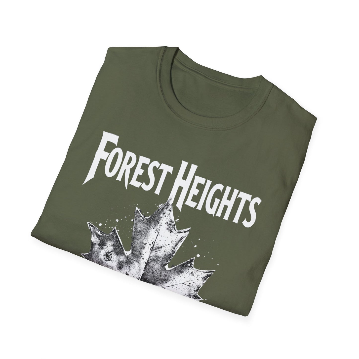 Forest Heights Hardcore Rep'n White Leaf T-Shirt, c03-n03-s007 Softstyle Graphic Tee, Unisex Casual Wear, Support'n Locals Merch, Gift for Community Lovers.