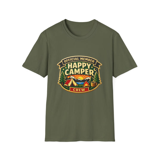 Happy Camper Crew T-Shirt Dark, Softstyle, Unisex  - HappyCamperCrew.com