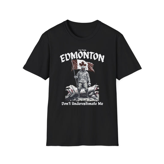 Edmonton Underestimate Guy T-Shirt, c12-n00-s002 Softstyle Graphic Tee, Unisex Casual Wear, Support'n Locals Merch, Gift for Community Lovers.