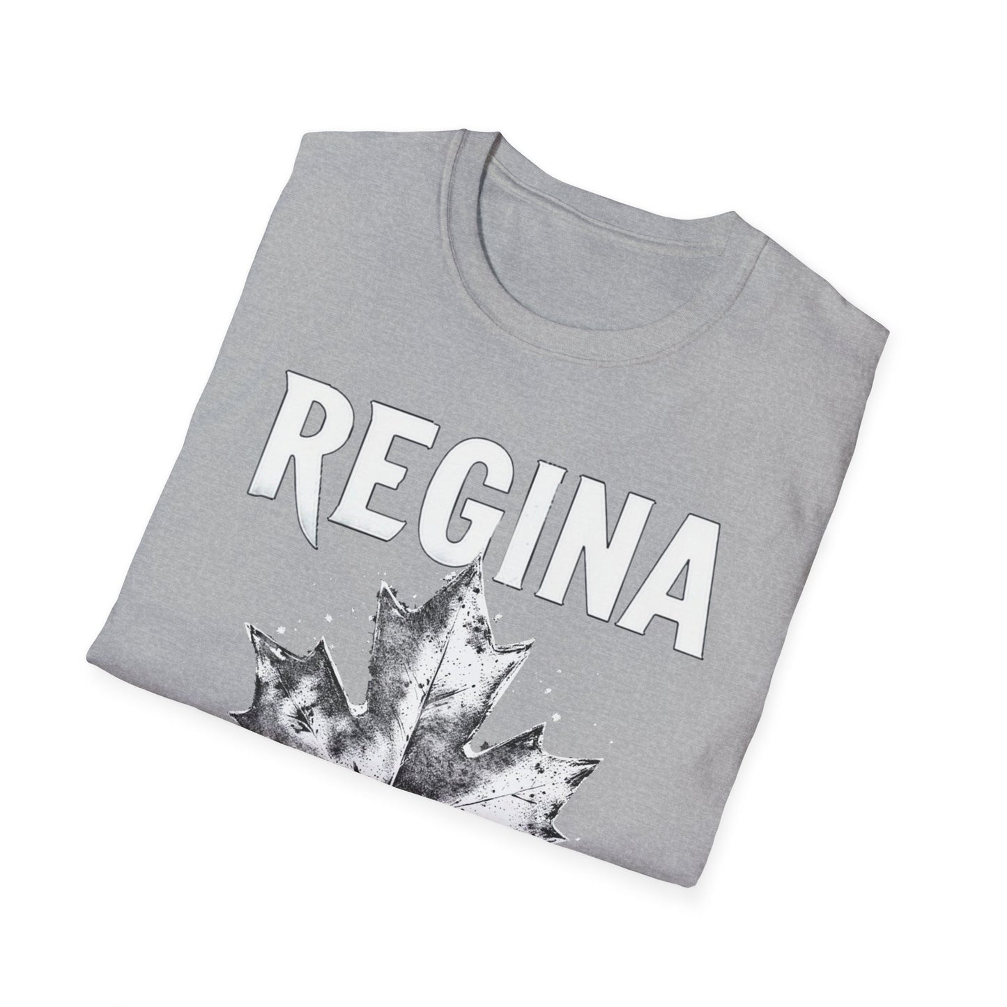 Regina Hardcore Rep'n White Leaf T-Shirt, c010-n00-s007 Softstyle Graphic Tee, Unisex Casual Wear, Support'n Locals Merch, Gift for Community Lovers.