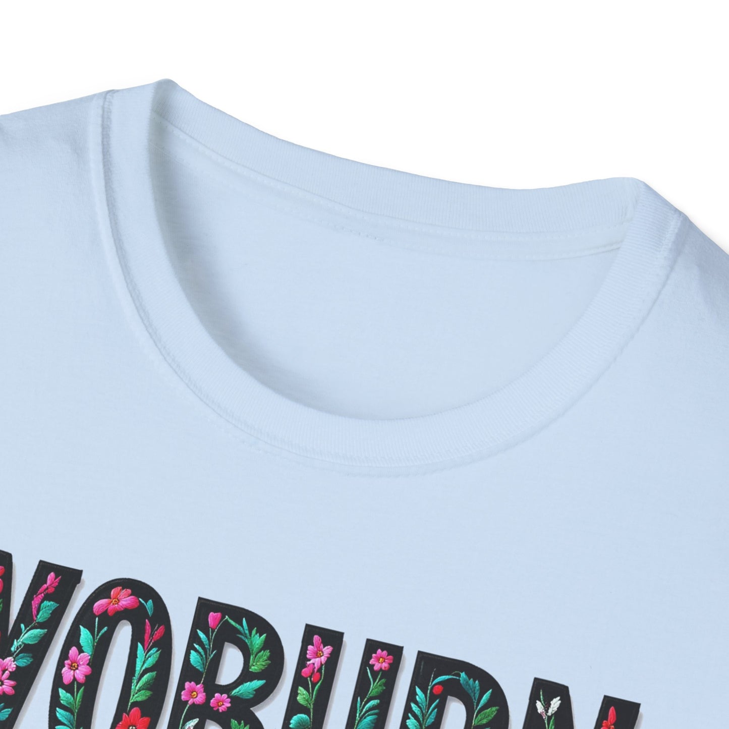 Woburn Local Gal Flower-Heart T-Shirt, c06-n06-s005 Softstyle Graphic Tee, Unisex Casual Wear, Support Local Merch, Gift for Community Lovers, Finkz WINDSOR