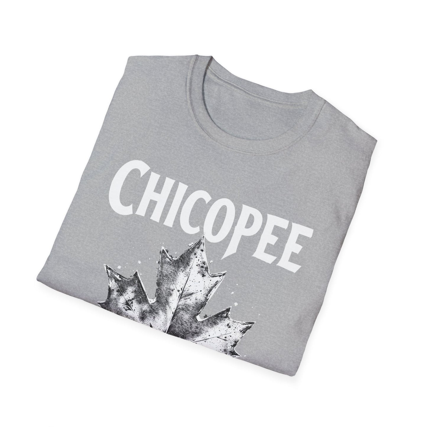 Chicopee Hardcore Rep'n White Leaf T-Shirt, c03-n01-s007 Softstyle Graphic Tee, Unisex Casual Wear, Support'n Locals Merch, Gift for Community Lovers.