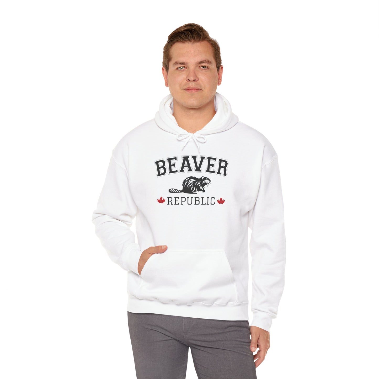 Beaver Republic White Cozy Hoodie 9 | Unisex Sweatshirt for Nature Lovers, Casual Wear, Gift for Him/Her, Outdoor Adventures, Cozy Days Canada Patriotic
