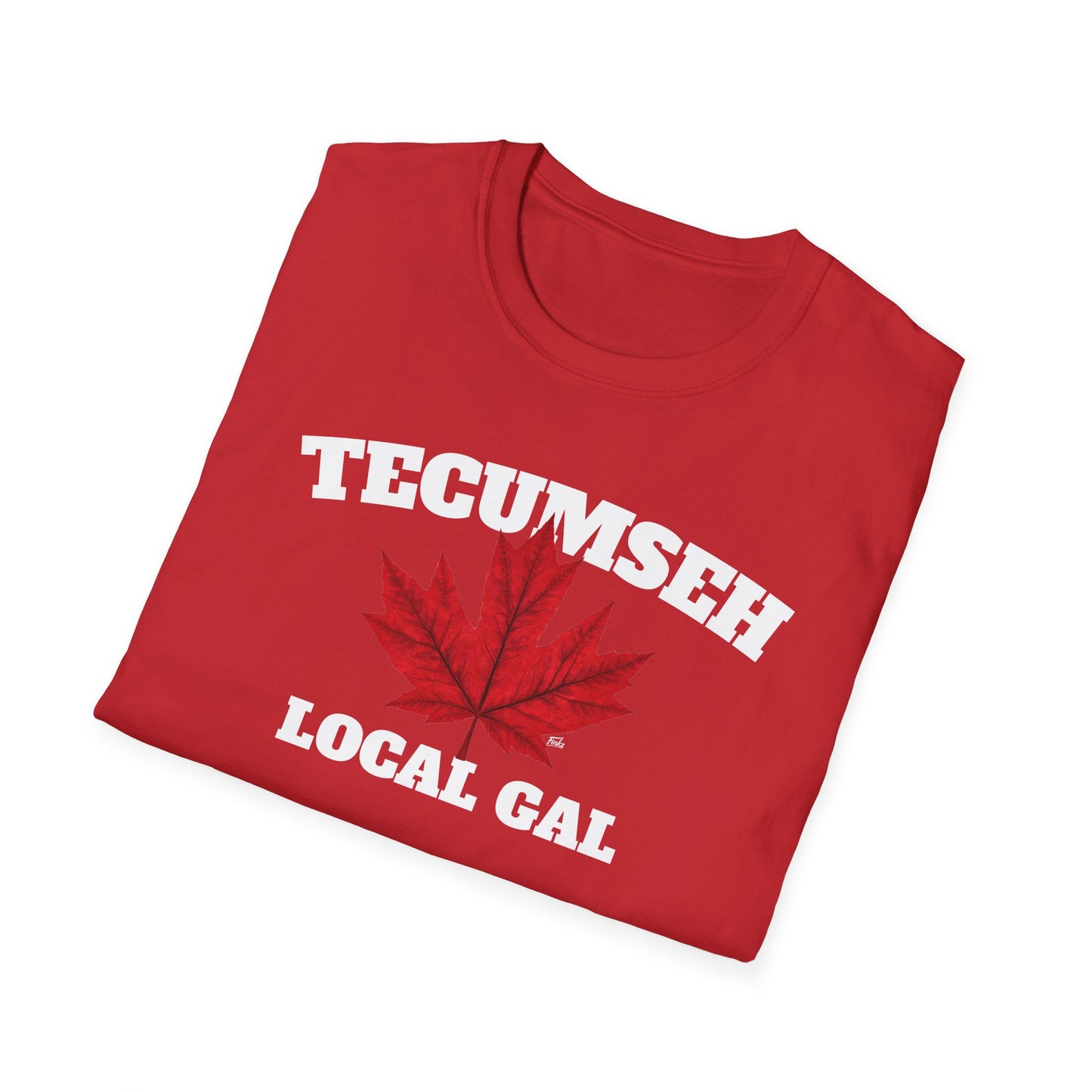 TECUMSEH Local Gal Red Leaf T-Shirt, Softstyle Graphic Tee, Unisex Casual Wear, Support Local Merch, Gift for Community Lovers, Finkz Windsor