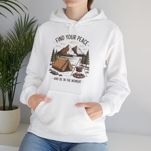 Find Your Peace Hoodie | HappyCamperCrew.Com 100% Authentic | Cozy Camping Hoodie | Unisex Hooded Sweatshirt for Nature Lovers, Casual Wear, Gift for Him/Her, Outdoor Adventures, Cozy Days & Warm Nights By The Campfire