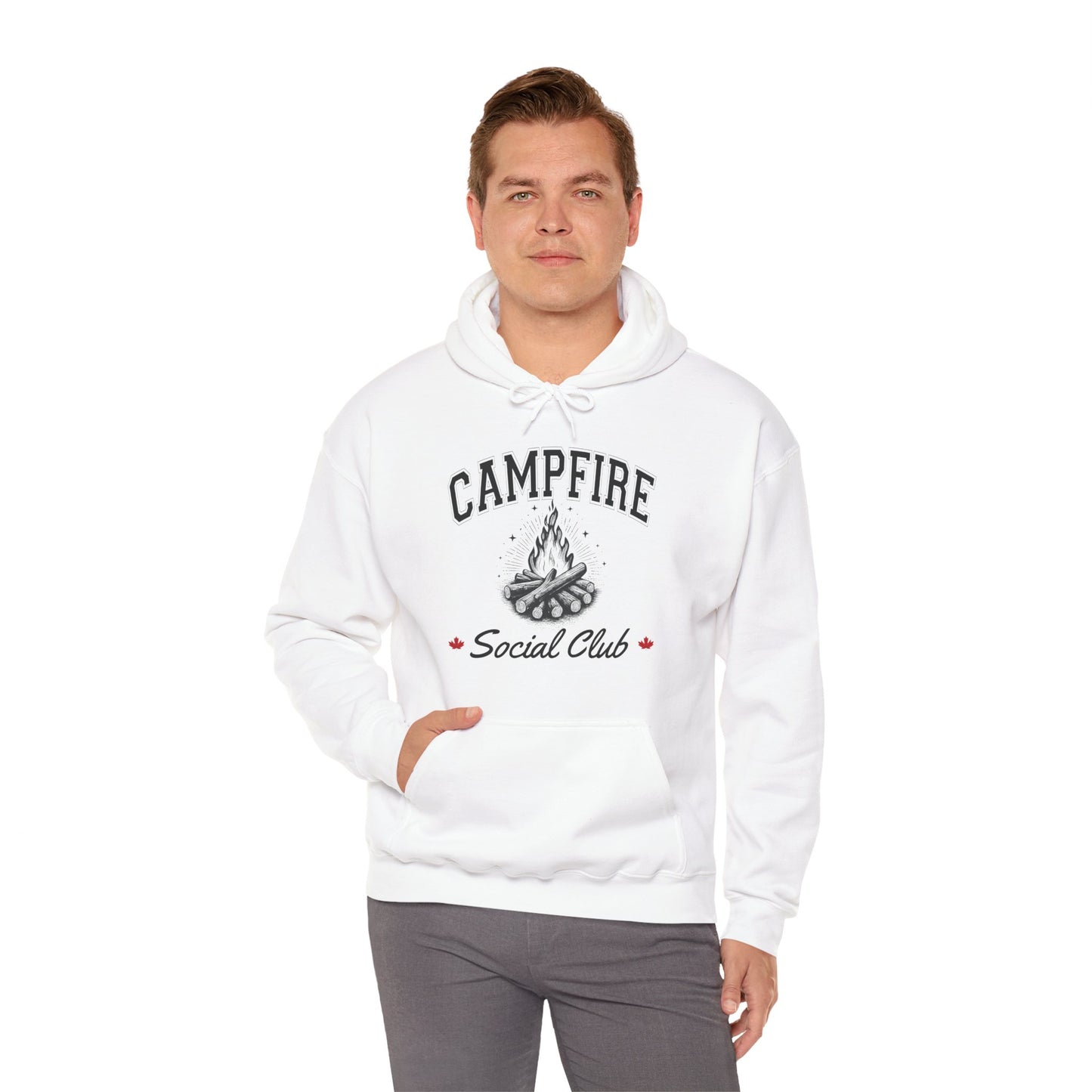 Fire Campfire Social Club No Leaf Cozy Hoodie | Unisex Sweatshirt for Nature Lovers, Casual Wear, Gift for Him/Her, Outdoor Adventures, Cozy Days Canada Patriotic