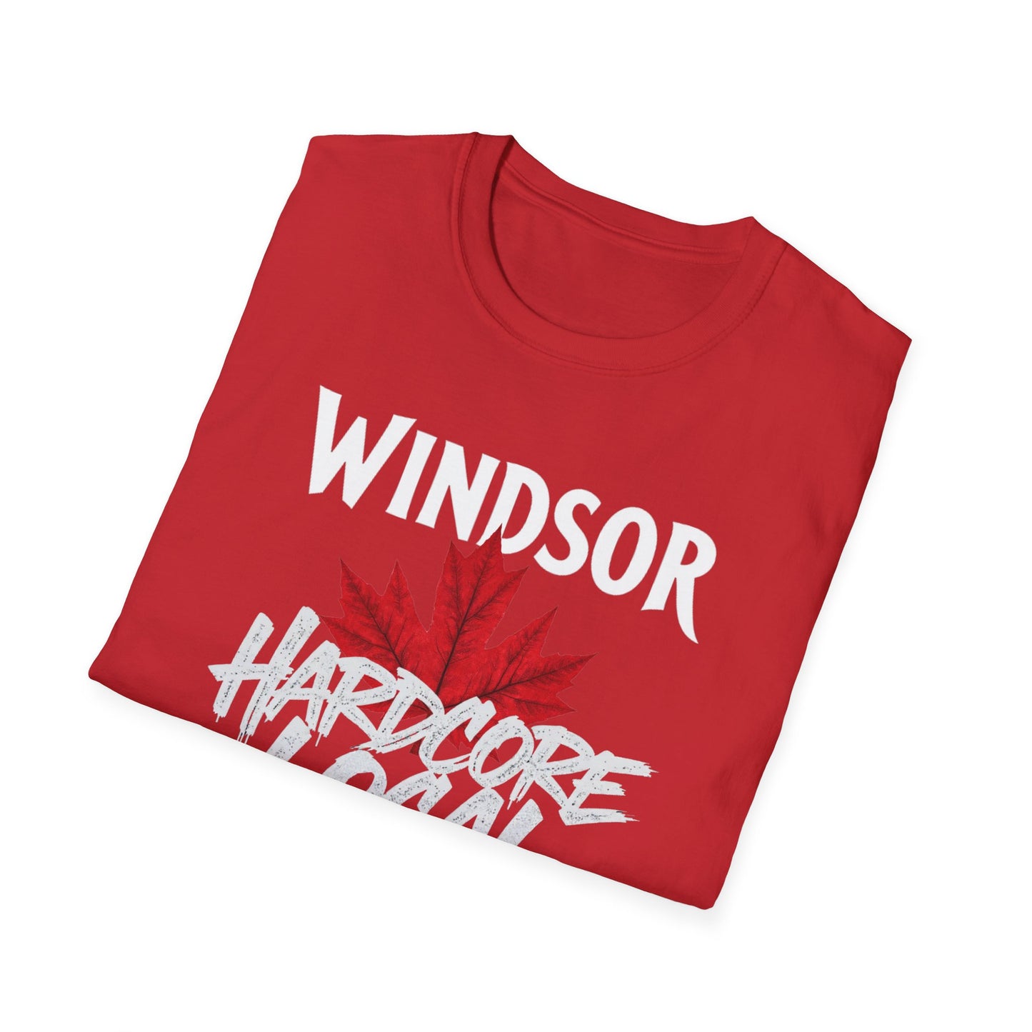 Windsor Hardcore Local, We Support Our Own,  Red Leaf 2 T-Shirt, Softstyle Graphic Tee, Unisex Casual Wear, Support Local Merch, Gift for Community Lovers