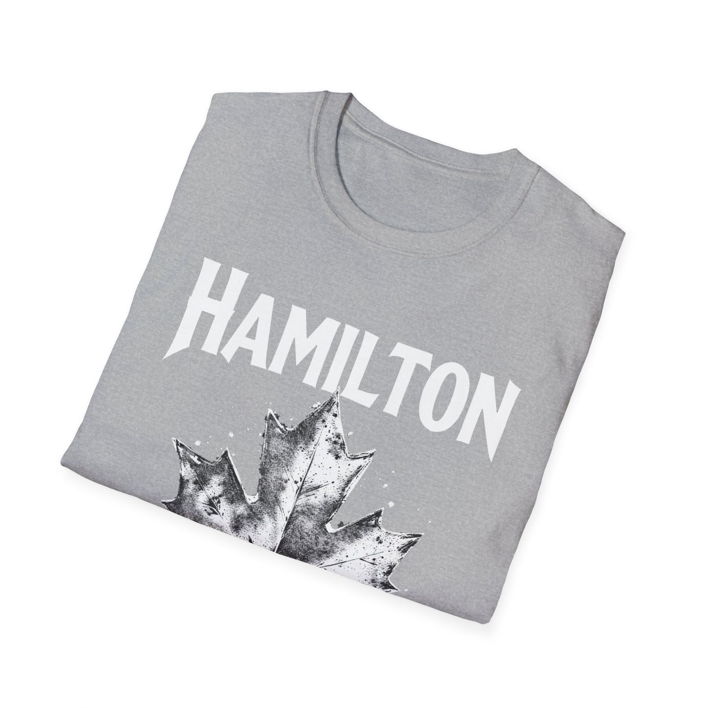 Hamilton Hardcore Rep'n White Leaf T-Shirt, c004-n00-s007 Softstyle Graphic Tee, Unisex Casual Wear, Support'n Locals Merch, Gift for Community Lovers.