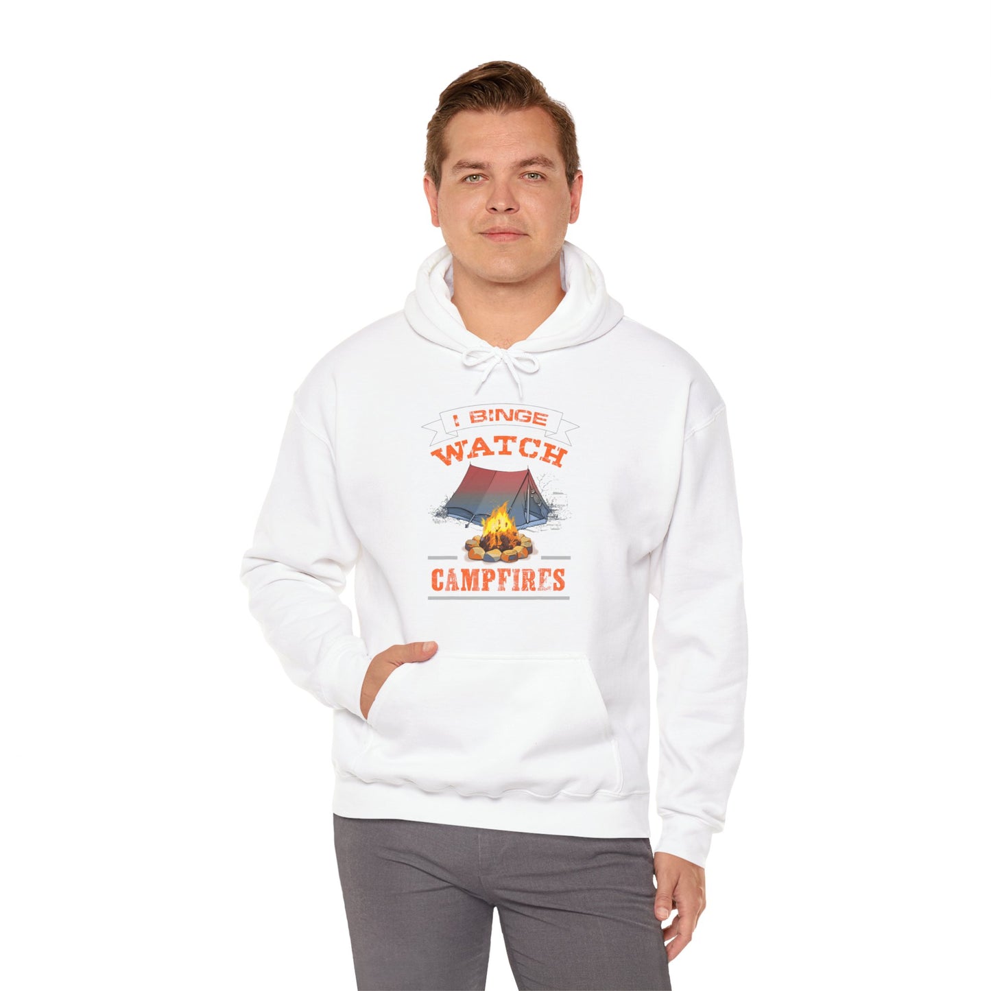 I Binge Watch Campfires Hoodie | HappyCamperCrew.Com 100% Authentic | Cozy Camping Hoodie | Unisex Hooded Sweatshirt for Nature Lovers, Casual Wear, Gift for Him/Her, Outdoor Adventures, Cozy Days & Warm Nights by the Campfire