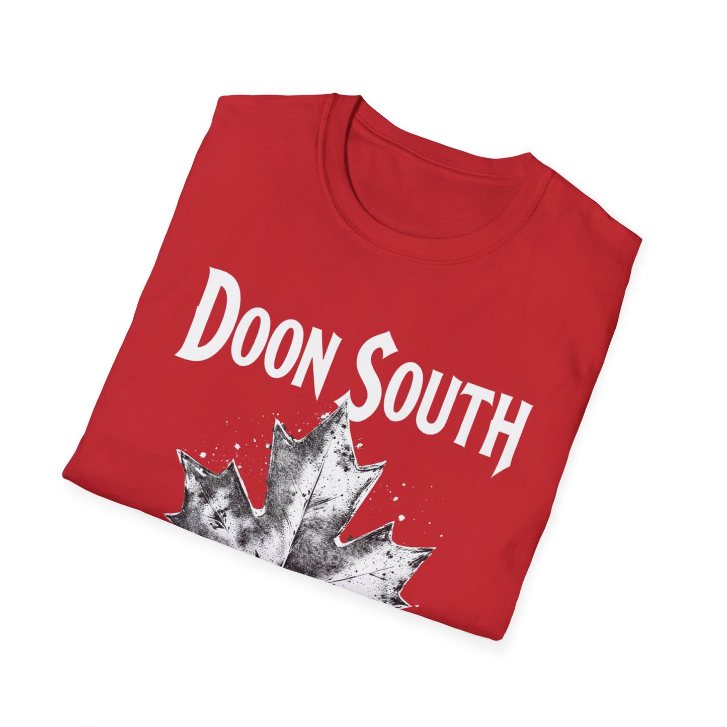 Doon South Hardcore Rep'n White Leaf T-Shirt, c03-n02-s007 Softstyle Graphic Tee, Unisex Casual Wear, Support'n Locals Merch, Gift for Community Lovers.