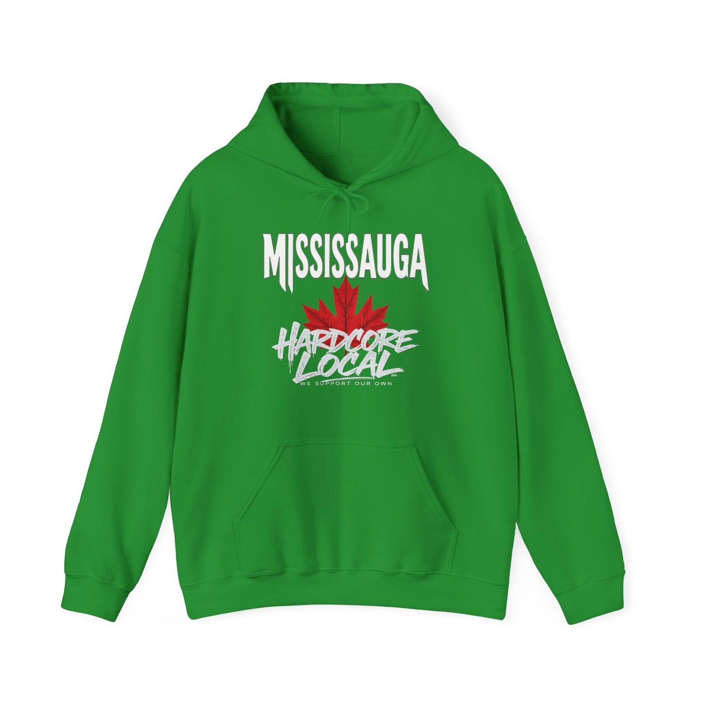 Mississauga HARDCORE LOCAL red leaf, Hooded Sweatshirt - c13-n00-hs006 Unisex Heavy Blend™ Pullover, Casual Hoodie for Every Day, Gift for Friends, Support'n Locals -Local Pride Apparel Support Your Community