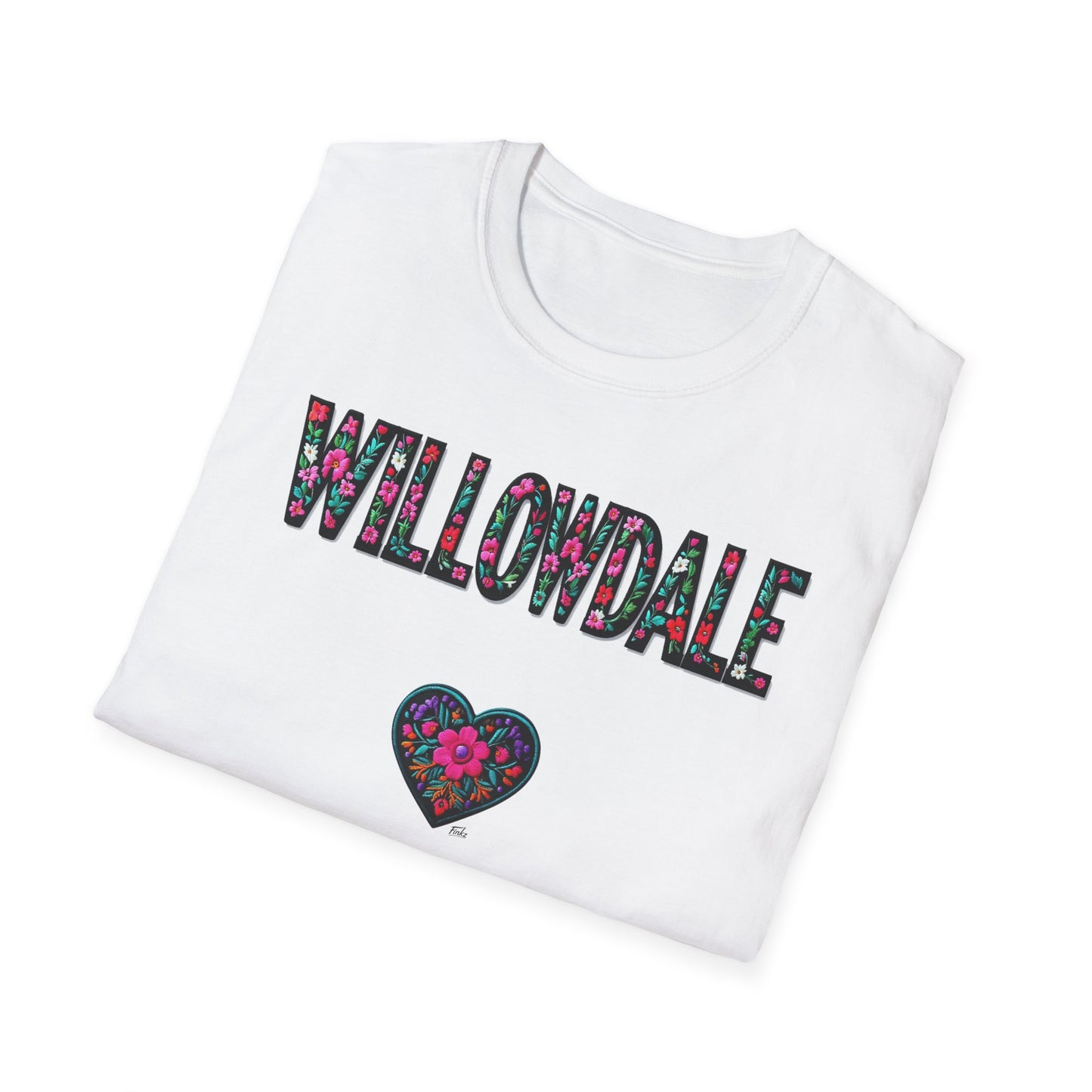 Willowdale Local Gal Flower-Heart T-Shirt, c06-n05-s005 Softstyle Graphic Tee, Unisex Casual Wear, Support Local Merch, Gift for Community Lovers, Finkz WINDSOR