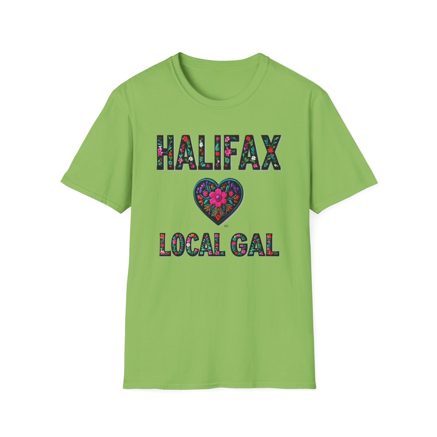 Halifax Local Gal Flower-Heart T-Shirt, c08-n00-s005 Softstyle Graphic Tee, Unisex Casual Wear, Support Local Merch, Gift for Community Lovers, Finkz WINDSOR