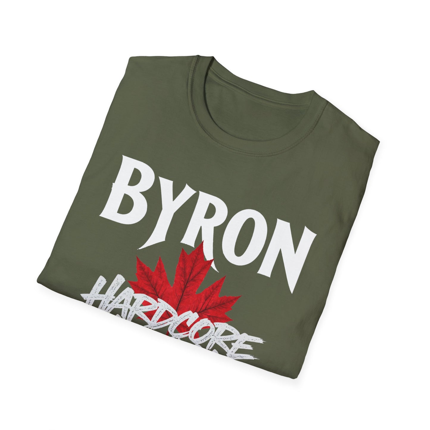 Byron Hardcore We Support Our Own Red Leaf T-Shirt, c02-n02-s006 Softstyle Graphic Tee, Unisex Casual Wear, Support'n Locals Merch, Gift for Community Lovers.