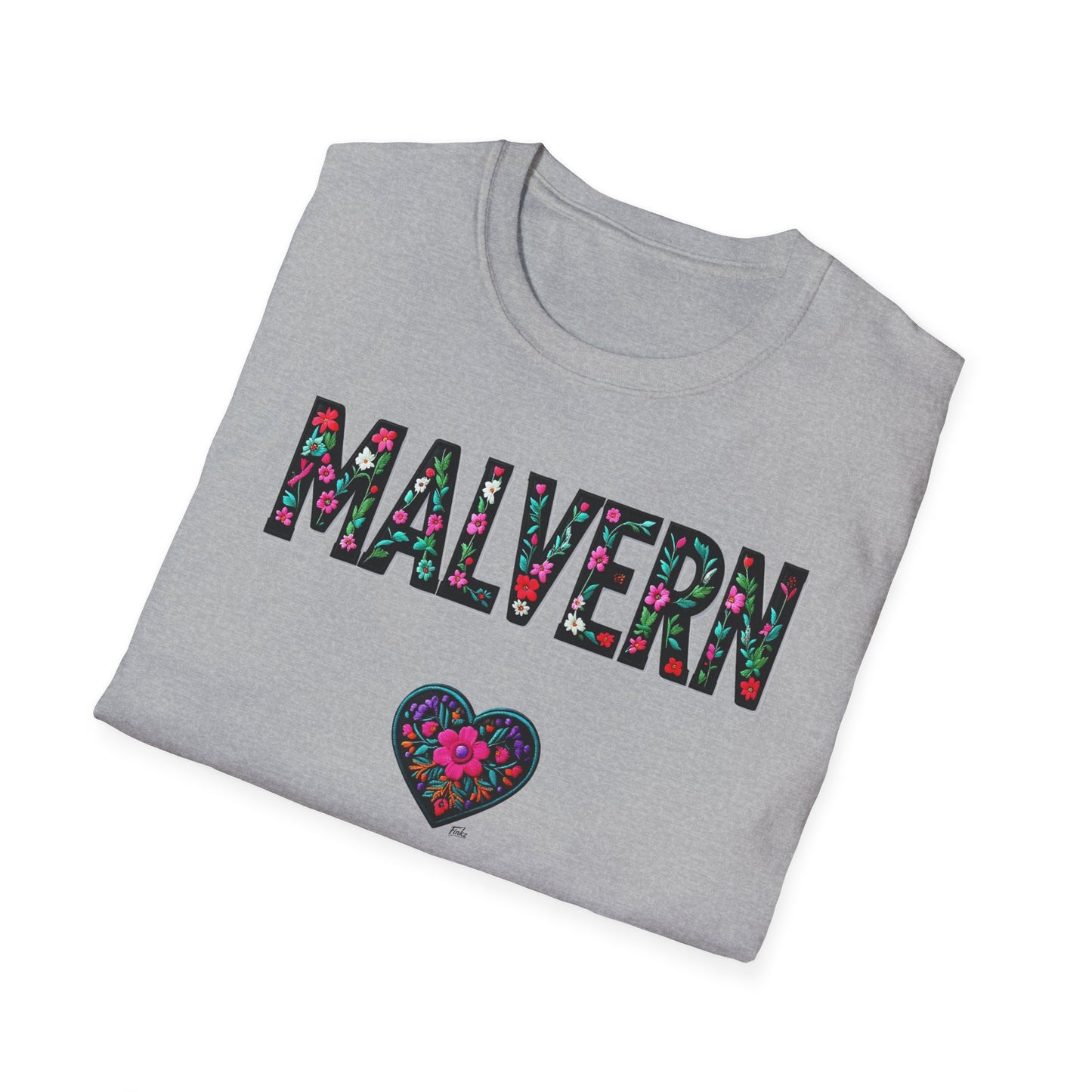 Malvern Local Gal Flower-Heart T-Shirt, c06-n04-s005 Softstyle Graphic Tee, Unisex Casual Wear, Support Local Merch, Gift for Community Lovers, Finkz WINDSOR
