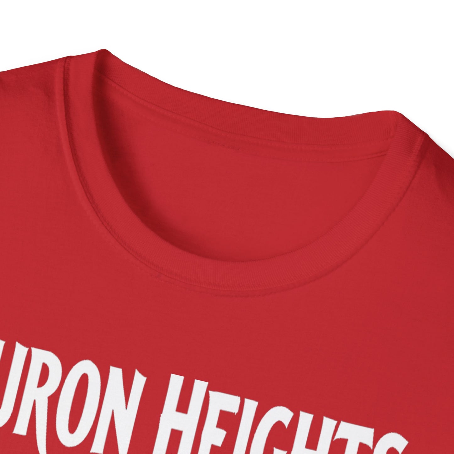 Huron Heights Hardcore Rep'n White Leaf T-Shirt, c002-n06-s007 Softstyle Graphic Tee, Unisex Casual Wear, Support'n Locals Merch, Gift for Community Lovers.