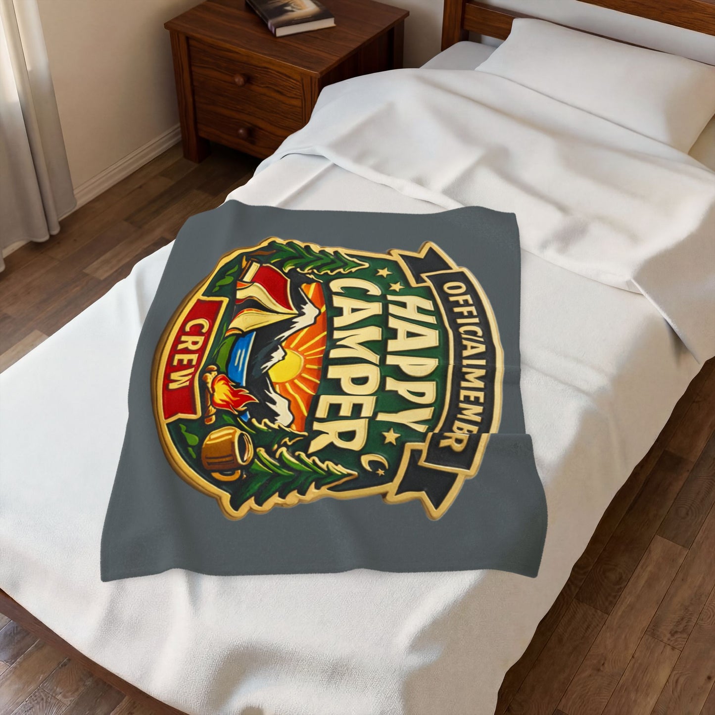 Blanket short side - Official Member* Happy Camper Crew Velveteen Plush Blanket — "happycampercrew.com other" Mountain Camper Throw
