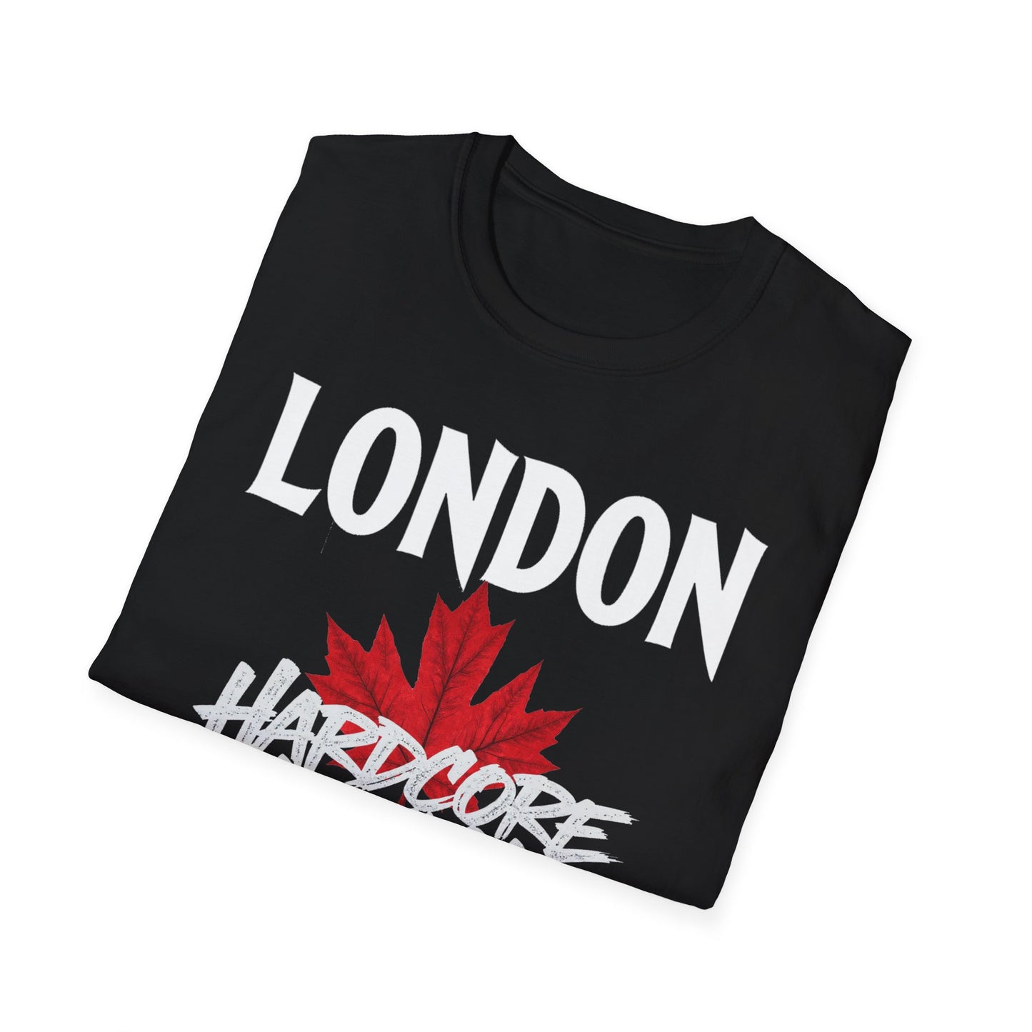 London Hardcore We Support Our Own Red Leaf T-Shirt, c02-n00-s006 Softstyle Graphic Tee, Unisex Casual Wear, Support'n Locals Merch, Gift for Community Lovers.