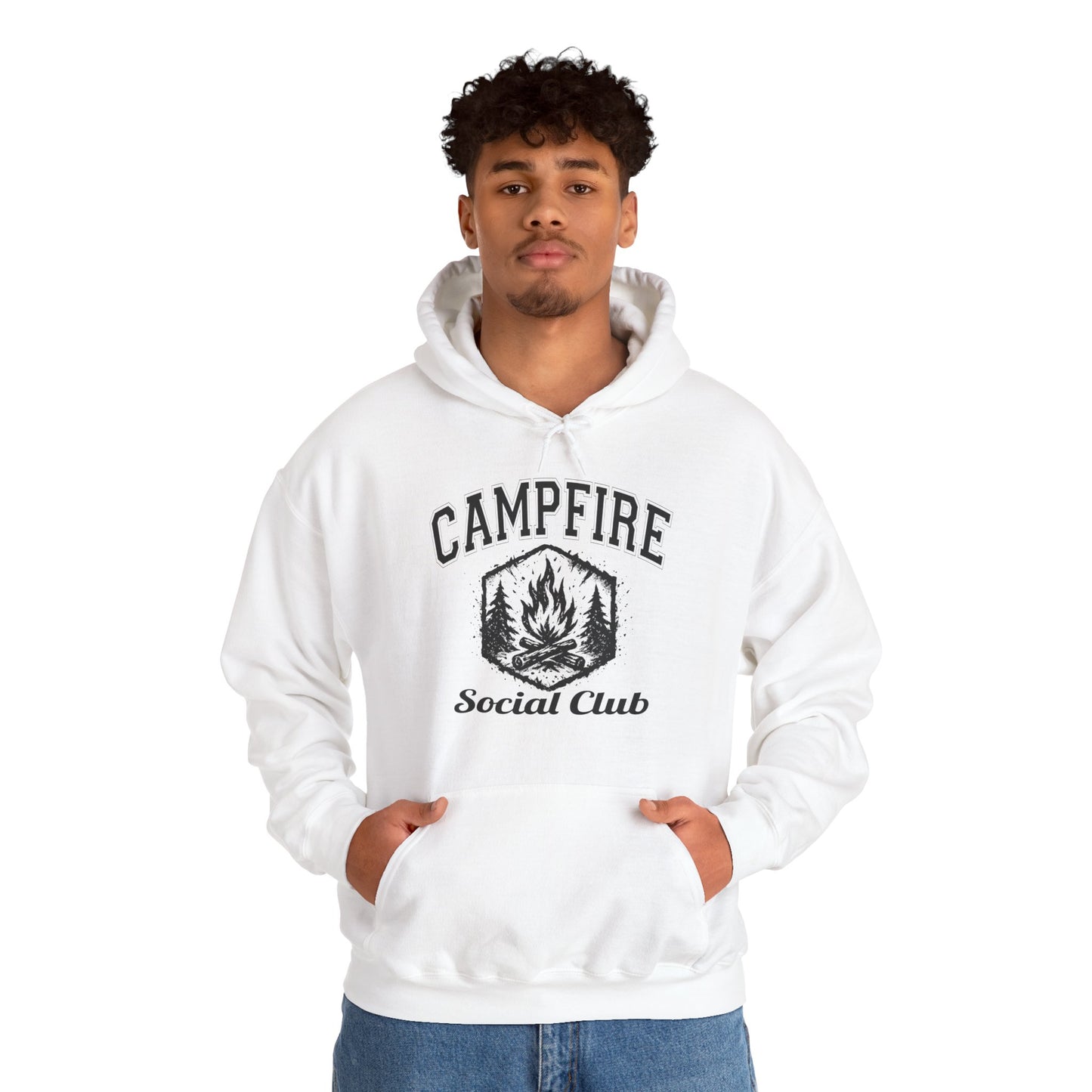 Campfire Social Club Hoodie | HappyCamperCrew.Com 100% Authentic | Cozy Camping Hoodie | Unisex Hooded Sweatshirt for Nature Lovers, Casual Wear, Gift for Him/Her, Outdoor Adventures, Cozy Days & Warm Nights by the Campfire