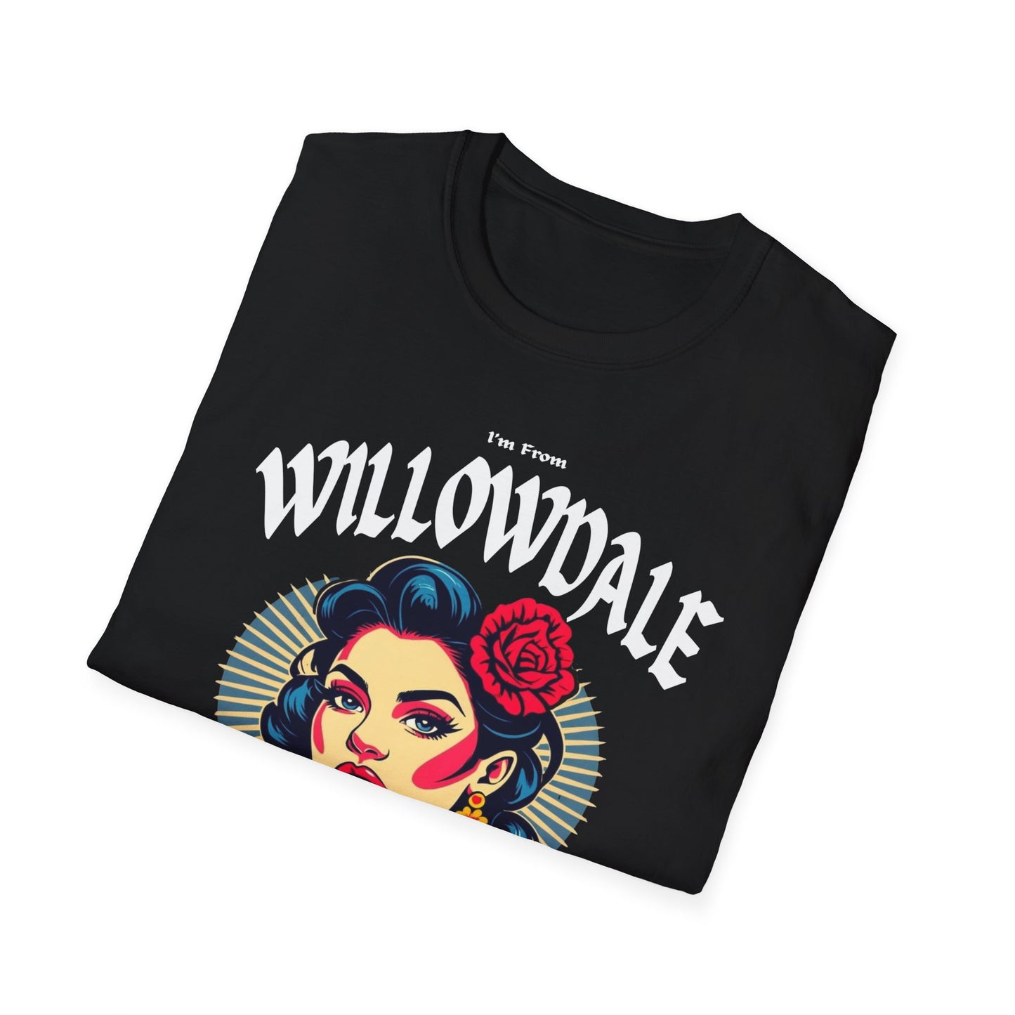 Willowdale Underestimate Gal T-Shirt, c06-n05-s001 Softstyle Graphic Tee, Unisex Casual Wear, Support'n Locals Merch, Gift for Community Lovers.