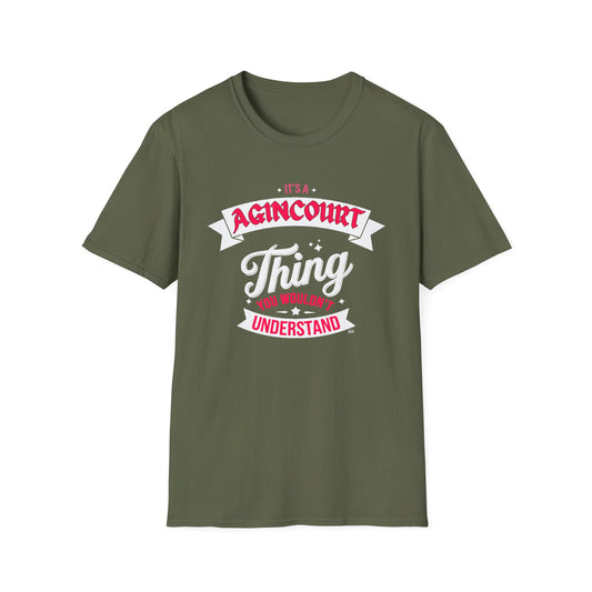 Agincourt THING T-Shirt, Softstyle Graphic Tee, Unisex Casual Wear, Support Local Merch, Gift for Community Lovers, c06-n01-s003