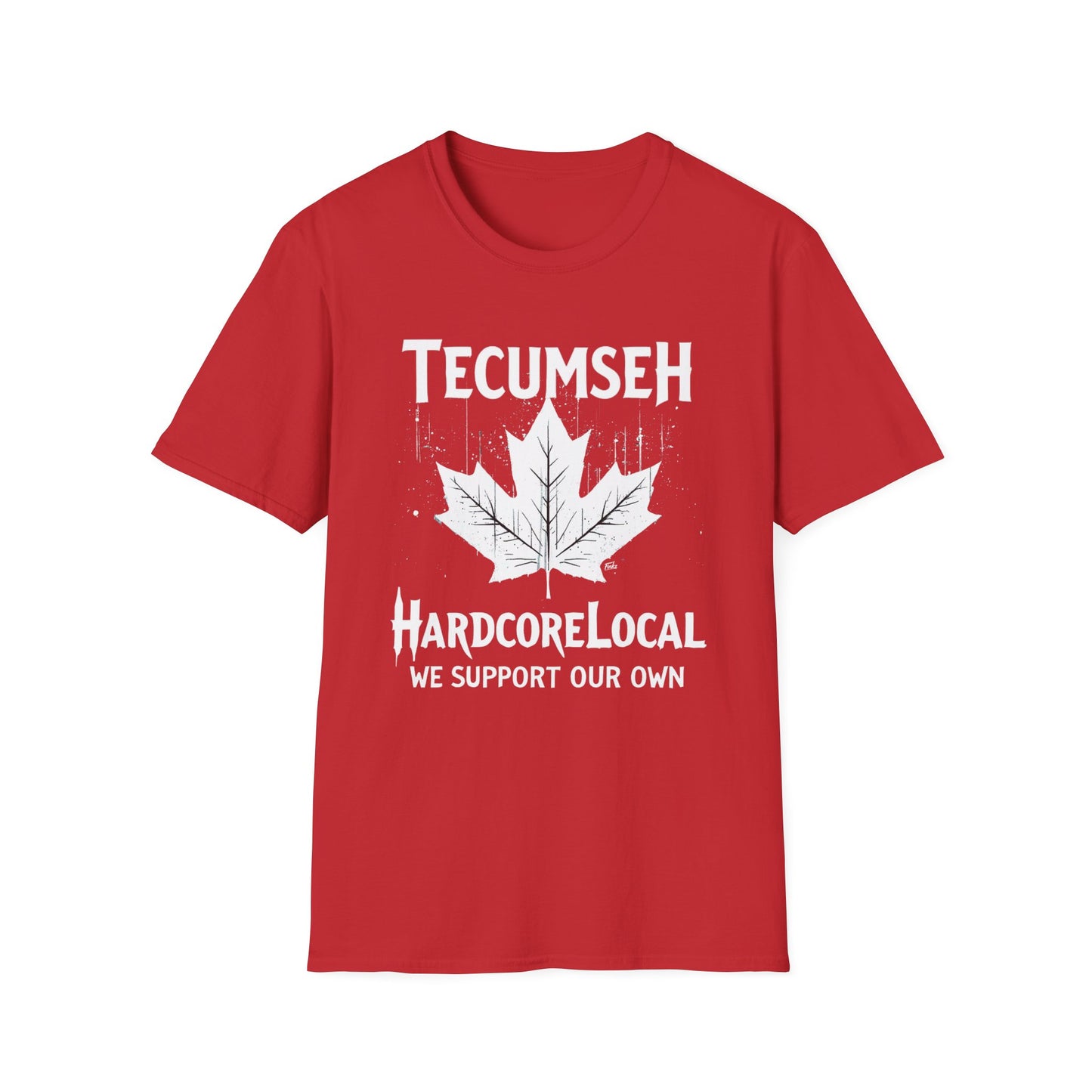 TECUMSEH, We Support Our Own 2, Hardcore Local White Leaf T-Shirt, Softstyle Graphic Tee, Unisex Casual Wear, Support Local Merch, Gift for Community Lovers Finkz Windsor