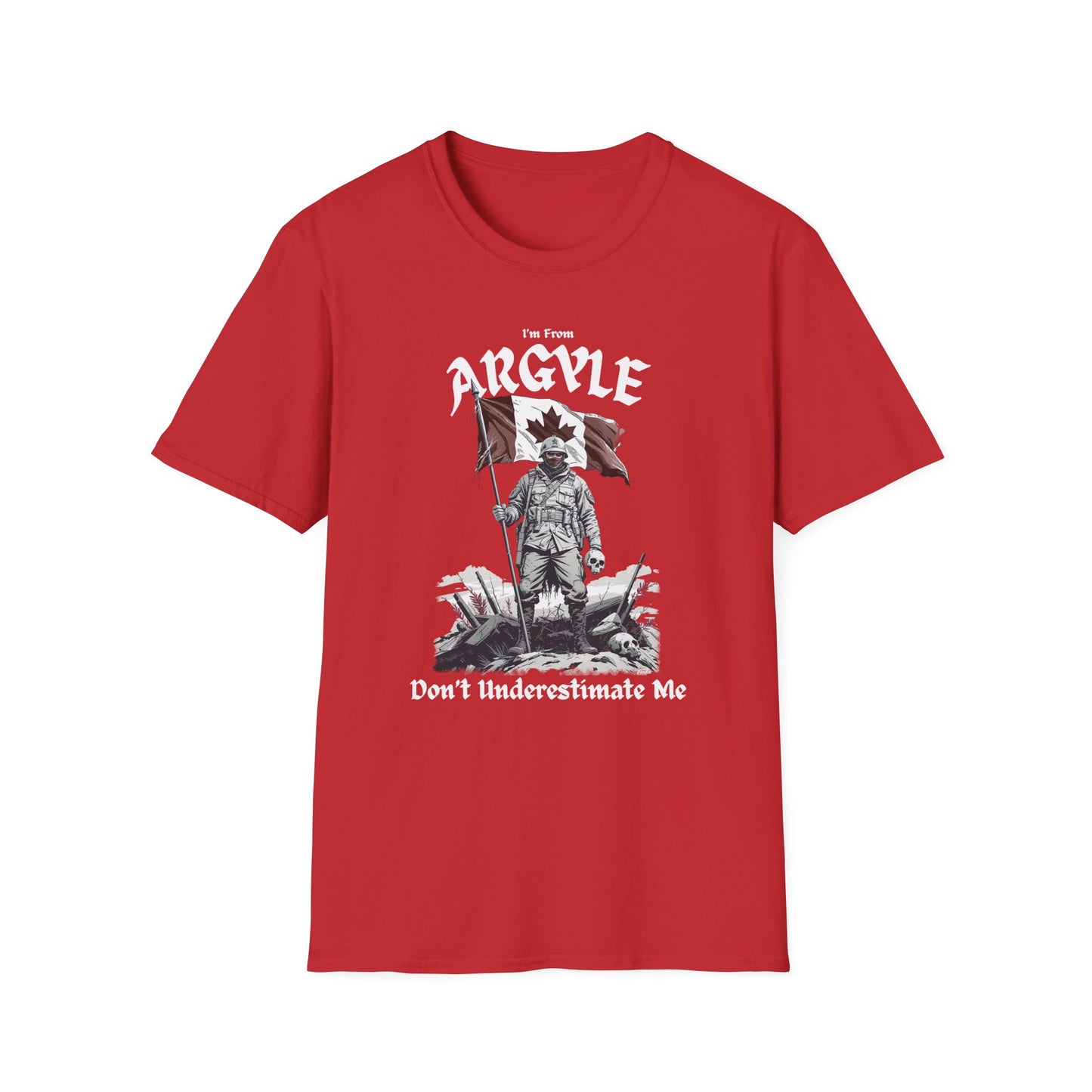 Argyle Underestimate Guy T-Shirt, c02-n01-s002 Softstyle Graphic Tee, Unisex Casual Wear, Support'n Locals Merch, Gift for Community Lovers.