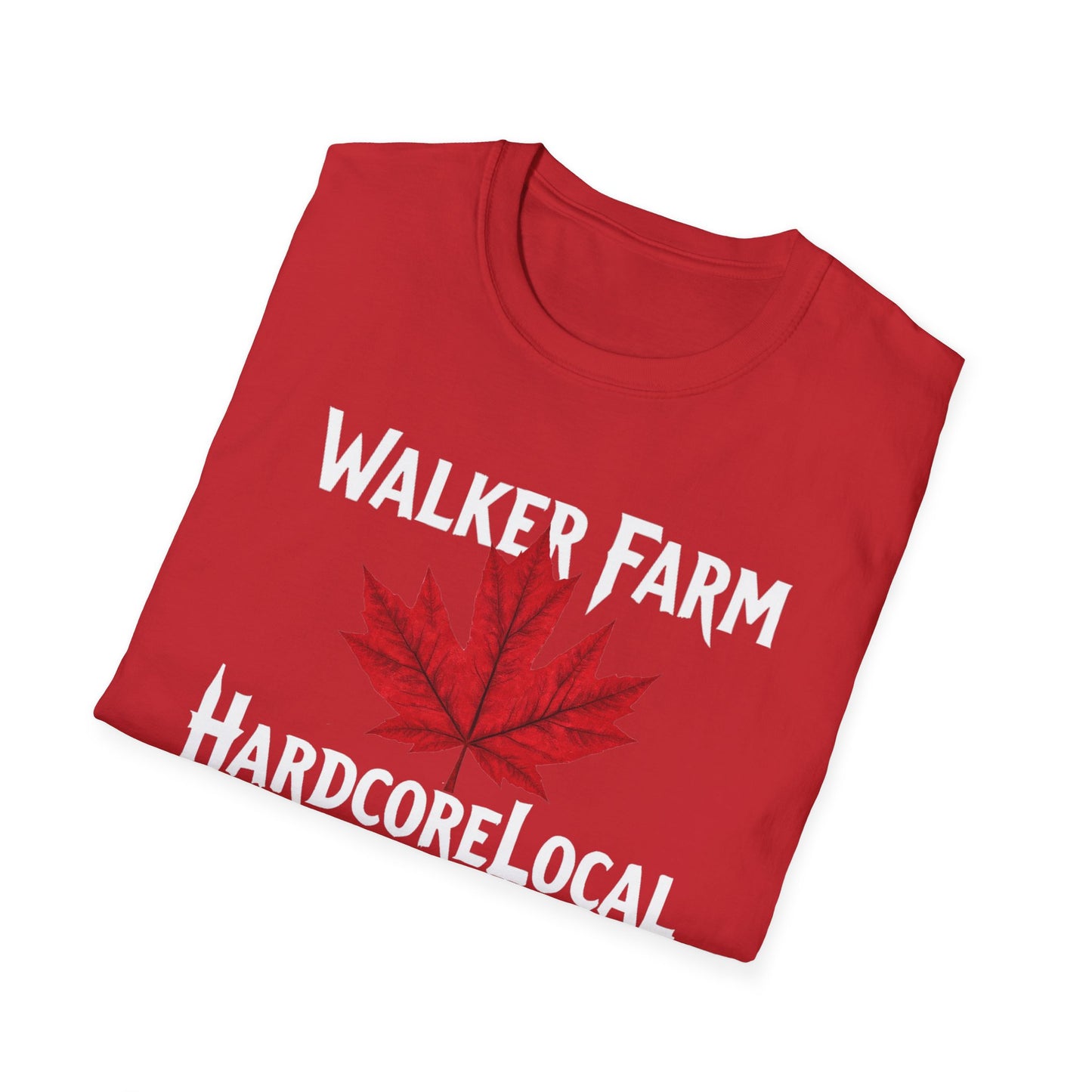 Walker Farm Hardcore Local Red Leaf, We Support Our Own, 1 T-Shirt, Softstyle Graphic Tee, Unisex Casual Wear, Support Local Merch, Gift for Community Lovers
