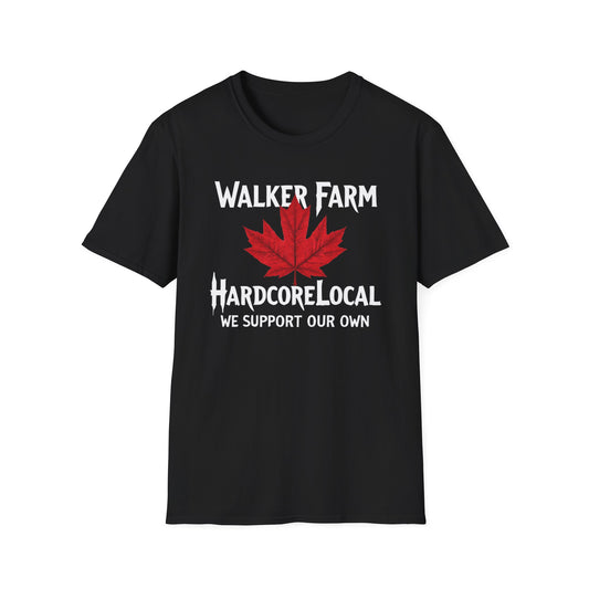 Walker Farm Hardcore Local Red Leaf, We Support Our Own, 1 T-Shirt, Softstyle Graphic Tee, Unisex Casual Wear, Support Local Merch, Gift for Community Lovers