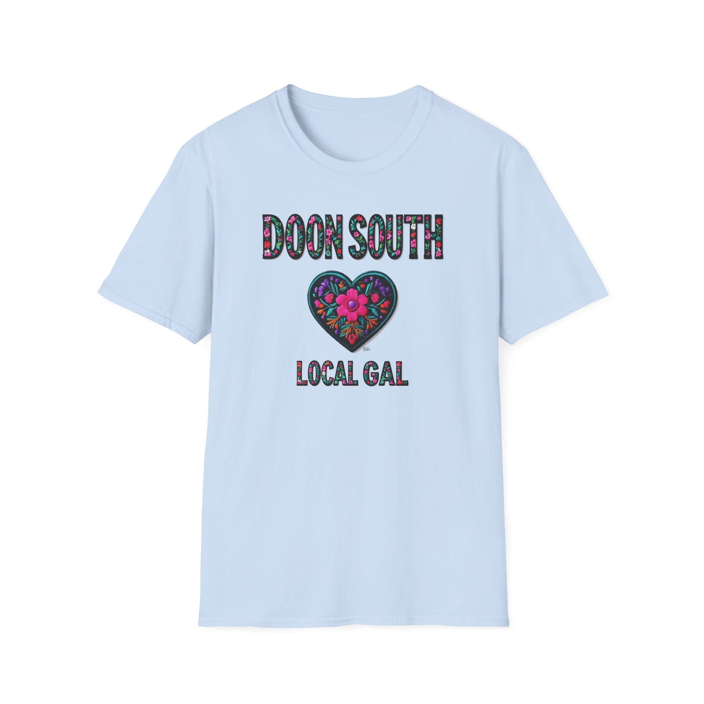 Doon South Local Gal Flower-Heart T-Shirt, c03-n02-s05  Softstyle Graphic Tee, Unisex Casual Wear, Support Local Merch, Gift for Community Lovers, Finkz WINDSOR