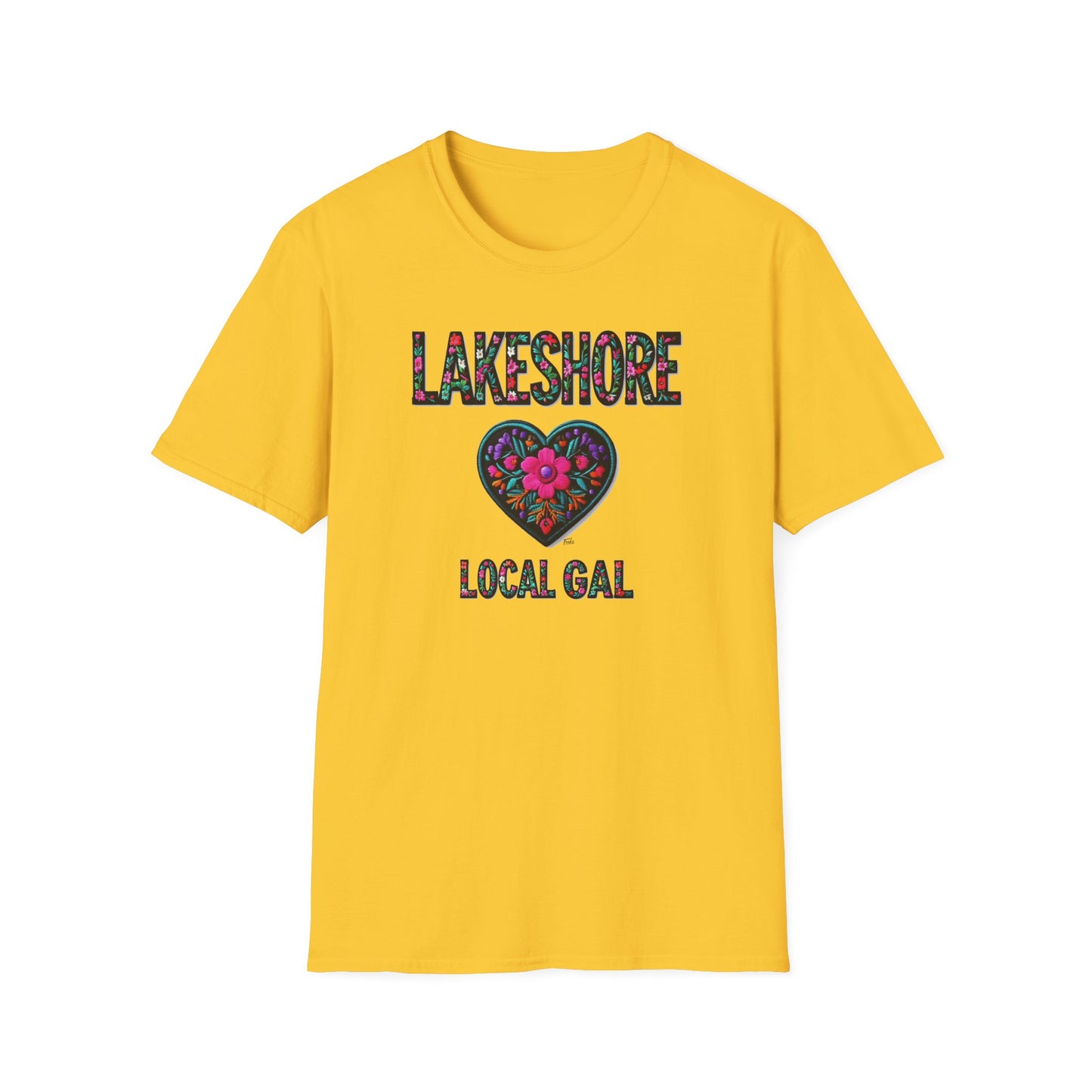 LAKESHORE Local Gal Flower-Heart T-Shirt, 3 Softstyle Graphic Tee, Unisex Casual Wear, Support Local Merch, Gift for Community Lovers, Finkz WINDSOR