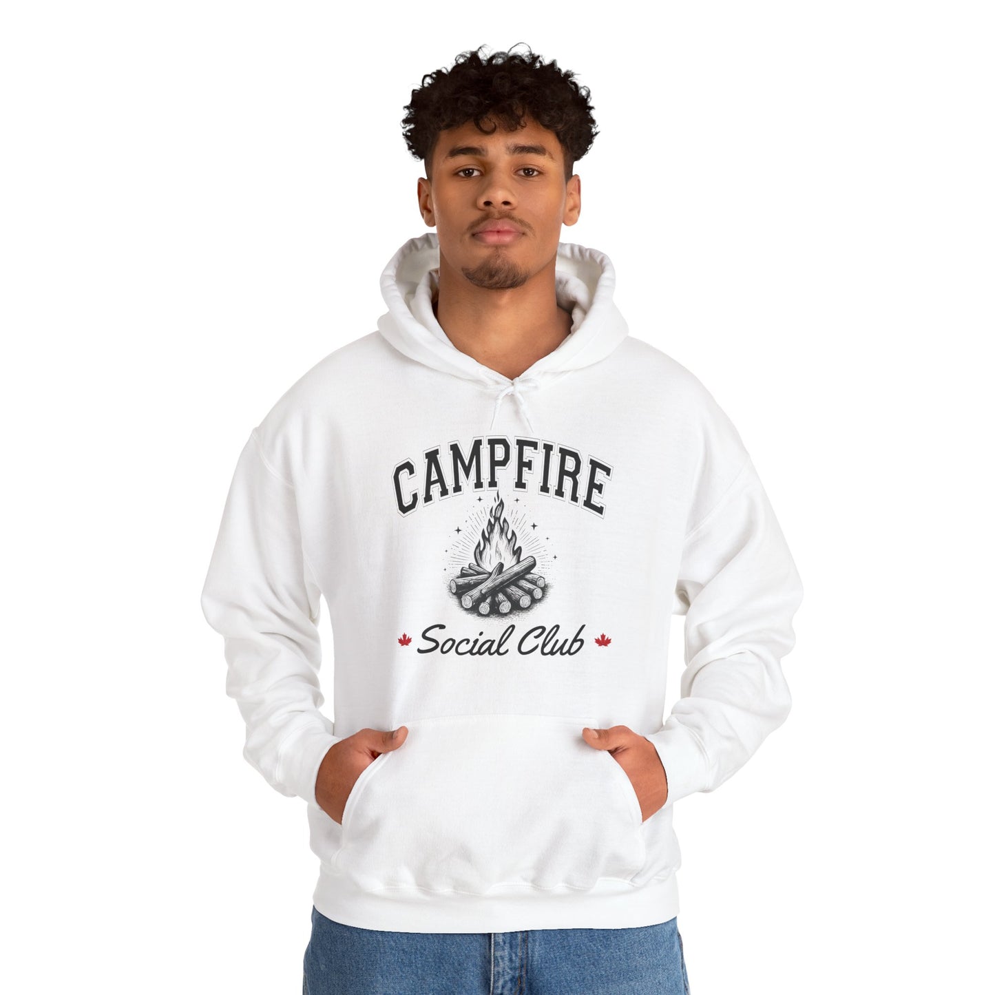 Fire Campfire Social Club No Leaf Cozy Hoodie | Unisex Sweatshirt for Nature Lovers, Casual Wear, Gift for Him/Her, Outdoor Adventures, Cozy Days Canada Patriotic