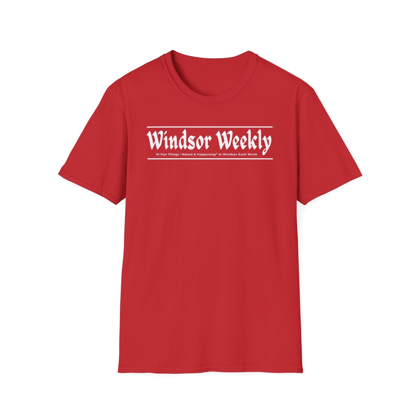WINDSOR WEEKLY T-Shirt, Softstyle Graphic Tee, Unisex Casual Wear, Support Local Merch, Gift for Community Lovers FINKZ WINDSOR