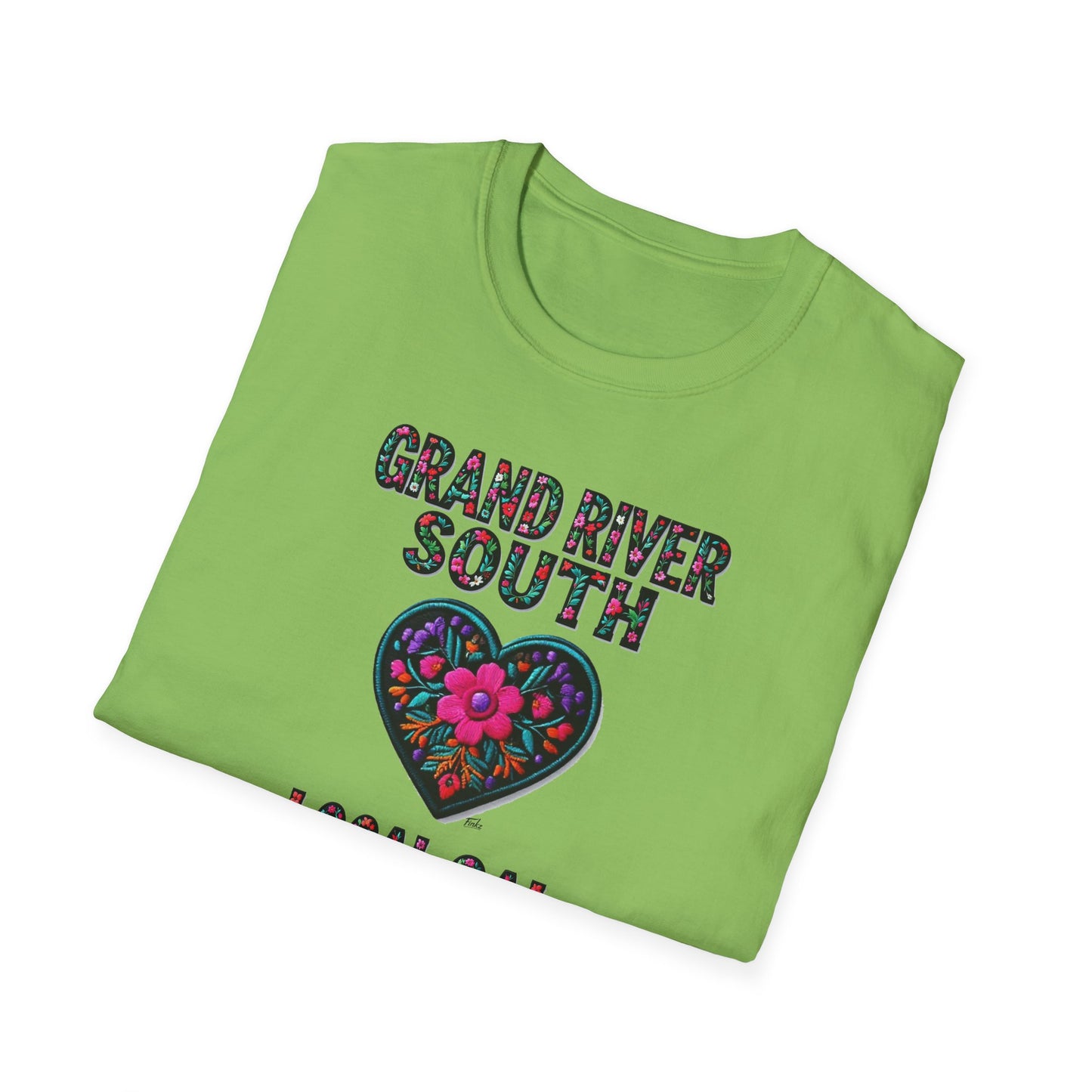 Grand River South Local Gal Flower-Heart T-Shirt, c03-n04-s05  Softstyle Graphic Tee, Unisex Casual Wear, Support Local Merch, Gift for Community Lovers, Finkz WINDSOR