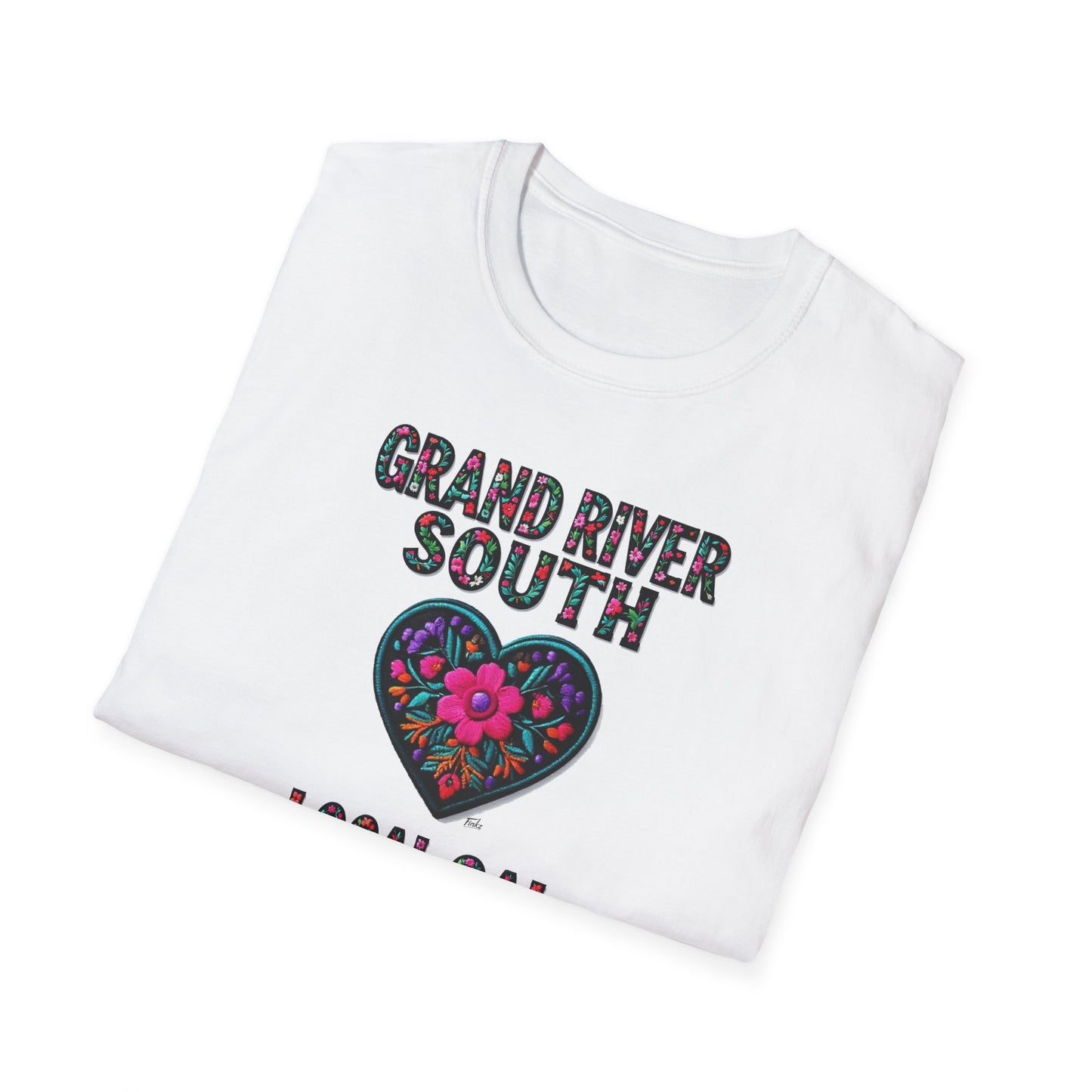 Grand River South Local Gal Flower-Heart T-Shirt, c03-n04-s05  Softstyle Graphic Tee, Unisex Casual Wear, Support Local Merch, Gift for Community Lovers, Finkz WINDSOR