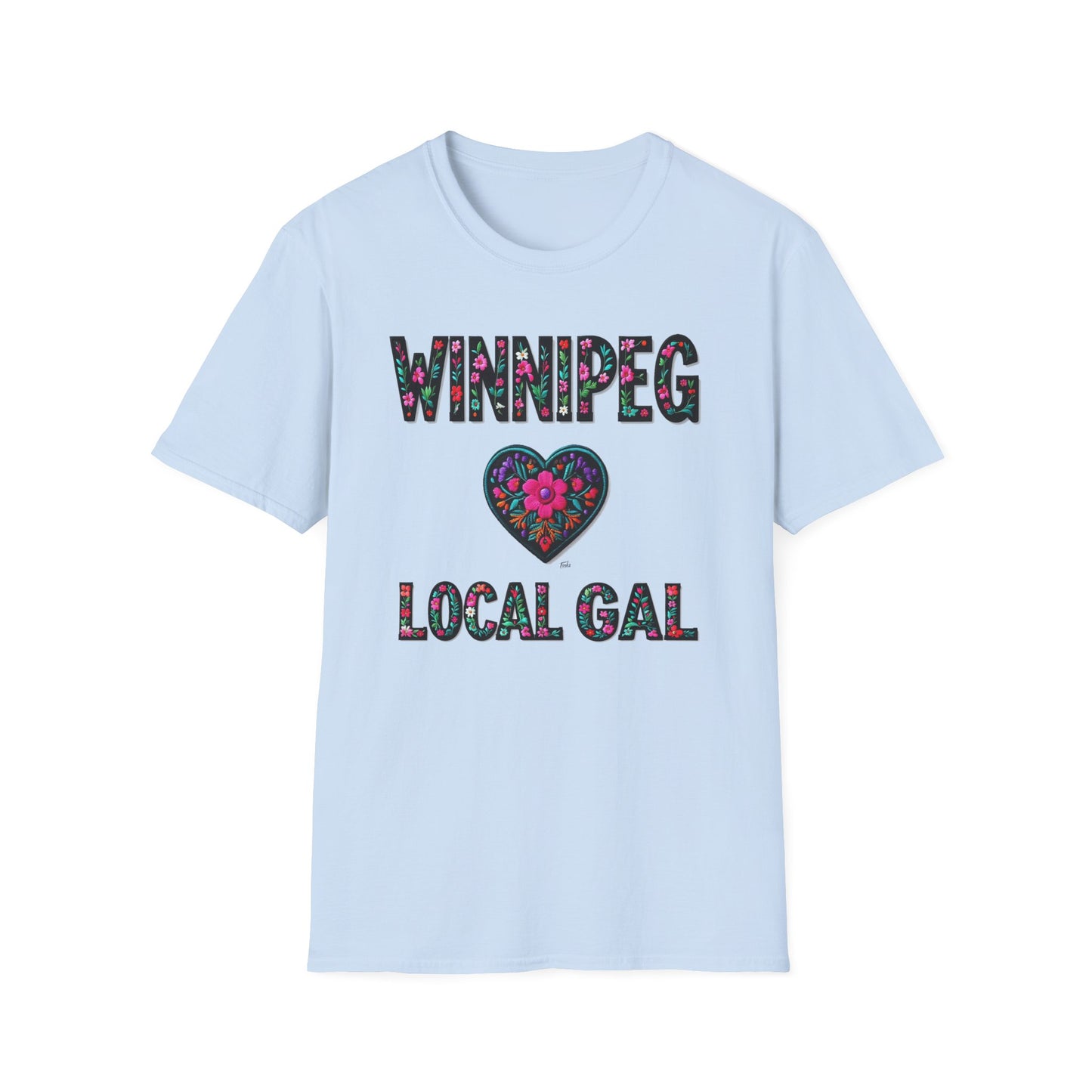 Winnipeg Local Gal Flower-Heart T-Shirt, c09-n00-s005 Softstyle Graphic Tee, Unisex Casual Wear, Support Local Merch, Gift for Community Lovers, Finkz WINDSOR