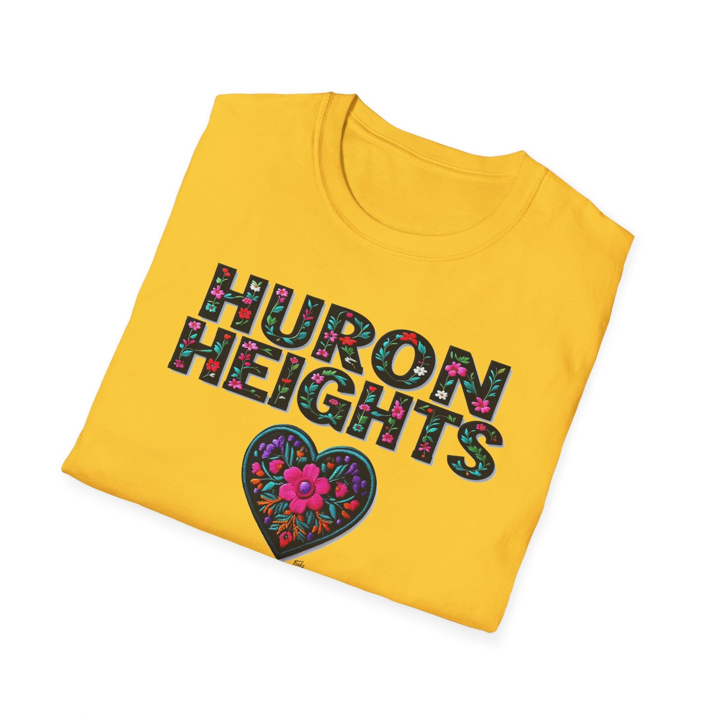 Huron Heights Local Gal Flower-Heart T-Shirt, c02-n01-s005 Softstyle Graphic Tee, Unisex Casual Wear, Support Local Merch, Gift for Community Lovers, Finkz WINDSOR