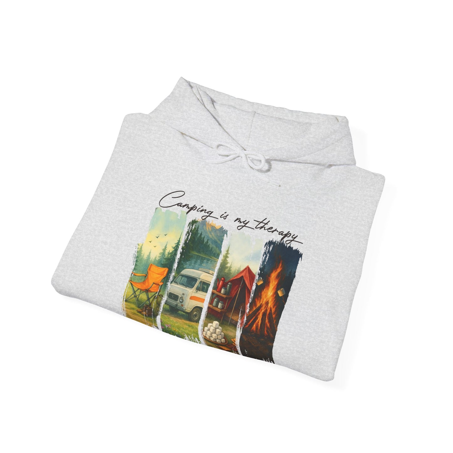 Camping is My Therapy Hoodie | HappyCamperCrew.Com 100% Authentic | Cozy Camping Hoodie | Unisex Hooded Sweatshirt for Nature Lovers, Casual Wear, Gift for Him/Her, Outdoor Adventures, Cozy Days & Warm Nights by the Campfire
