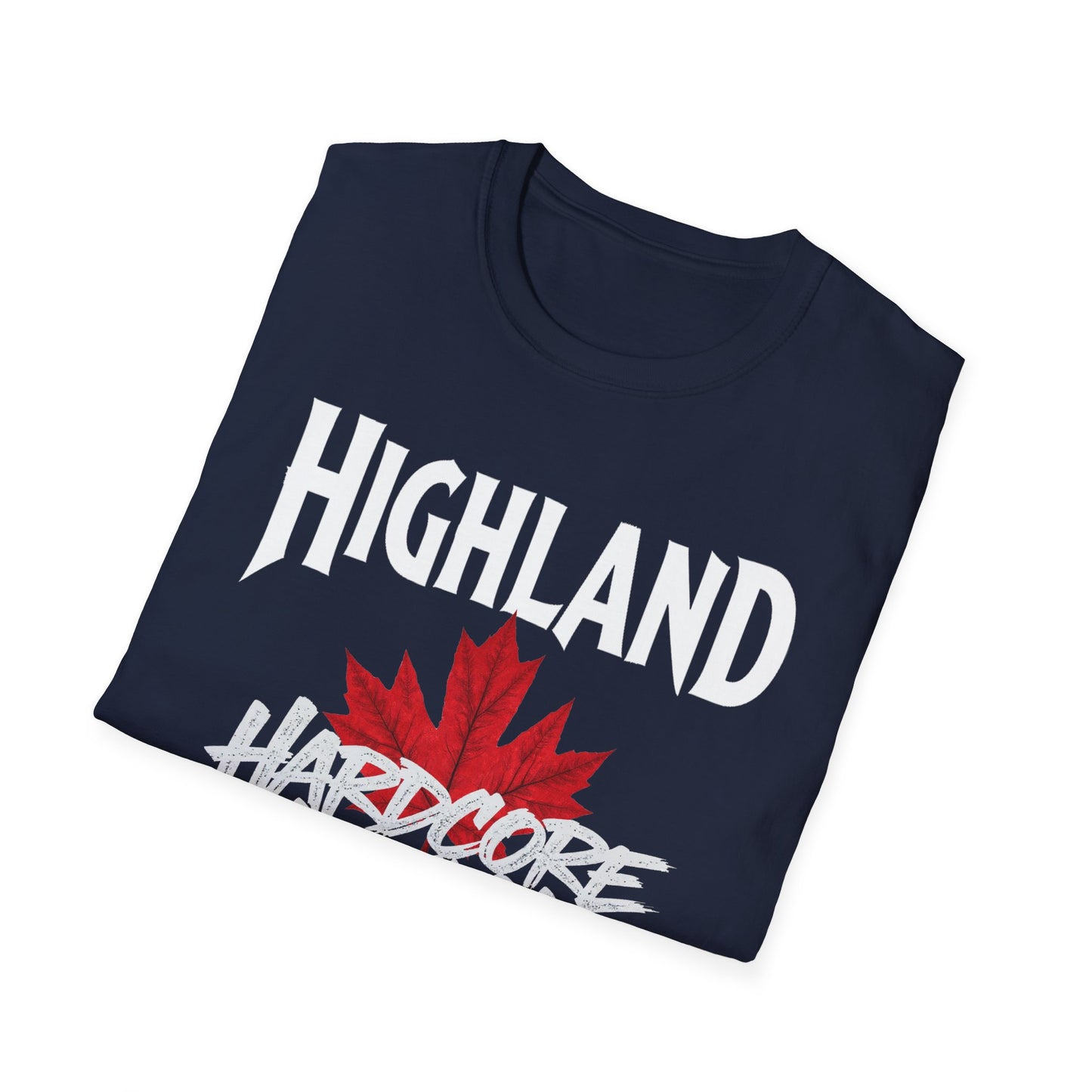Highland Hardcore We Support Our Own Red Leaf T-Shirt, c02-n05-s006 Softstyle Graphic Tee, Unisex Casual Wear, Support'n Locals Merch, Gift for Community Lovers.