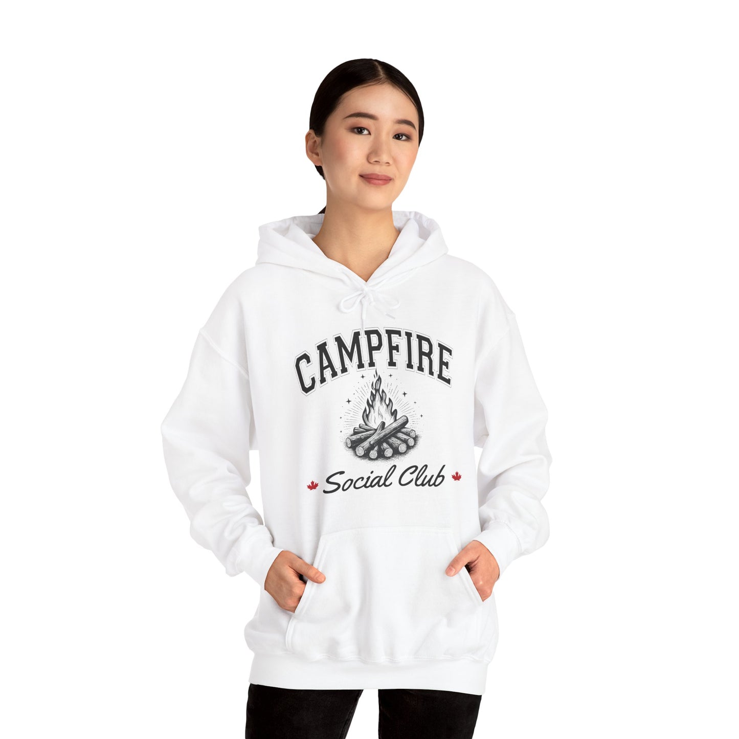 Fire Campfire Social Club No Leaf Cozy Hoodie | Unisex Sweatshirt for Nature Lovers, Casual Wear, Gift for Him/Her, Outdoor Adventures, Cozy Days Canada Patriotic