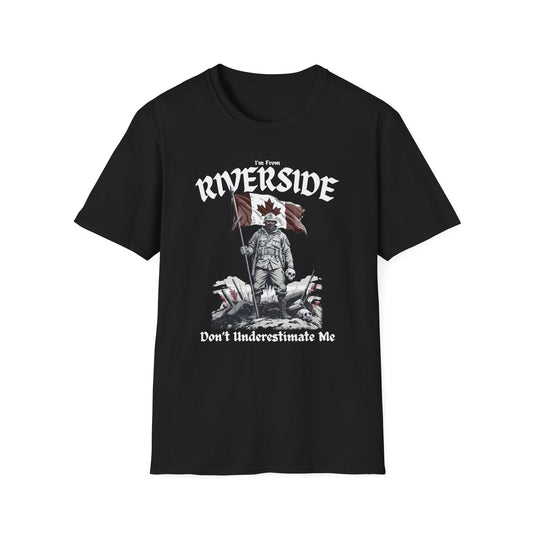 Riverside Underestimate Guy T-Shirt, c01-n05-s002 Softstyle Graphic Tee, Unisex Casual Wear, Support'n Locals Merch, Gift for Community Lovers.
