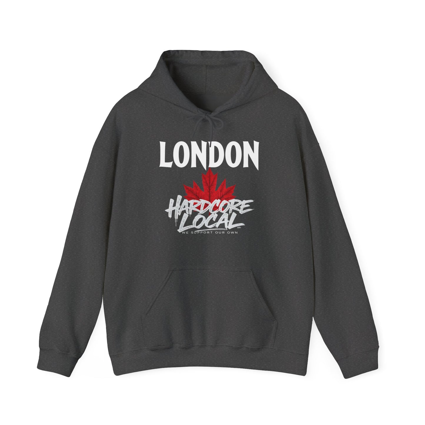 London HARDCORE LOCAL red leaf, Hooded Sweatshirt - c02-n00-hs006 Unisex Heavy Blend™ Pullover, Casual Hoodie for Every Day, Gift for Friends, Support'n Locals -Local Pride Apparel Support Your Community